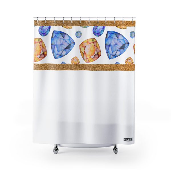 Blue & Golden Yellow Gemstone Faceted Crystals (watercolor style) Shower Curtain Option 3 - (S.e.P.T.)