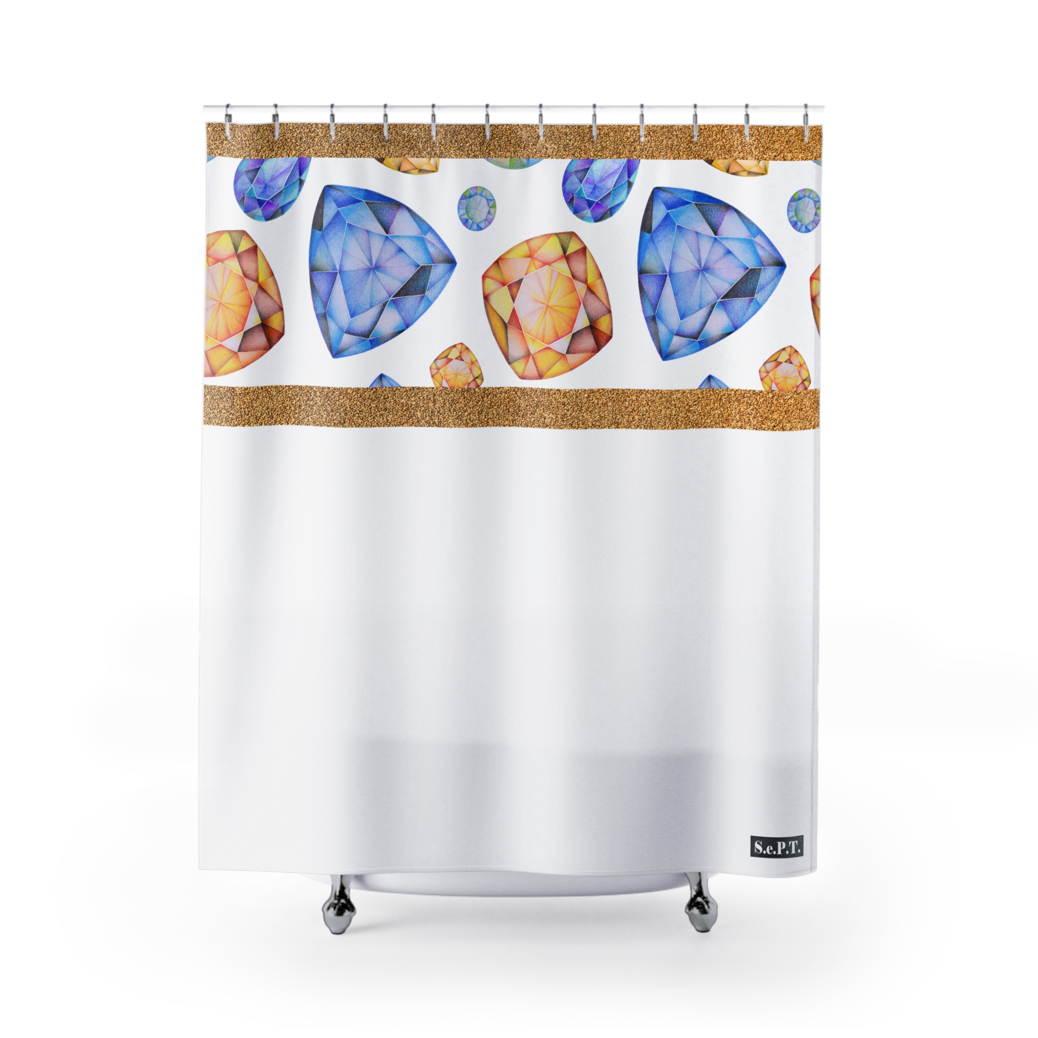 Blue & Golden Yellow Gemstone Faceted Crystals (watercolor style) Shower Curtain Option 3 - (S.e.P.T.)