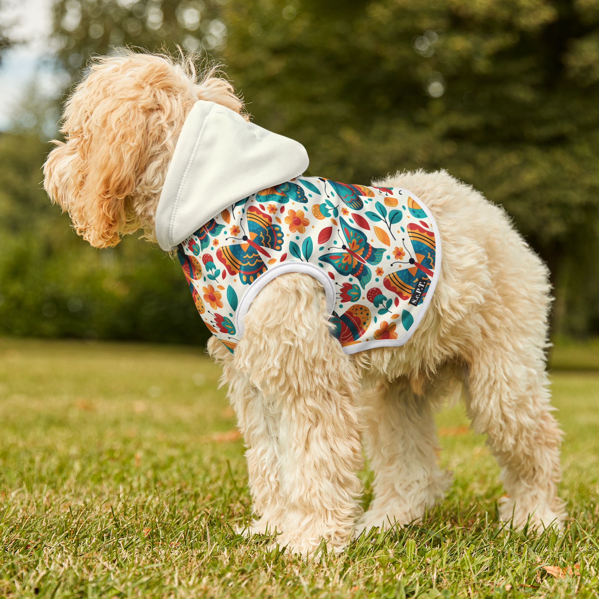 Whimsical Retro Butterfly Garden Print Cat & Dog Pet Hoodie - (S.e.P.T.™) - Image 7