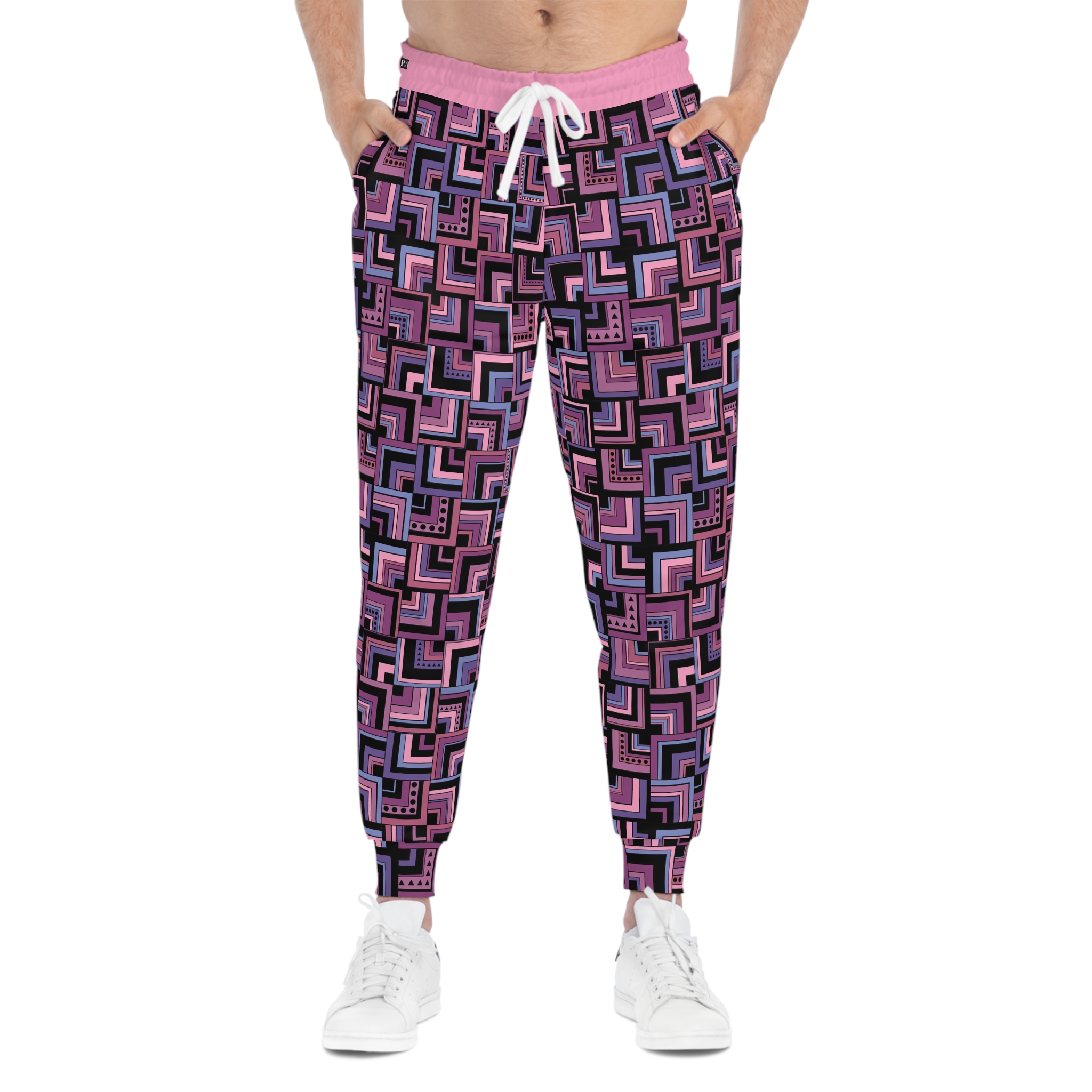 Purple Retro Corner Block Geometric Print Athletic Joggers (S.e.P.T.™) - Image 3
