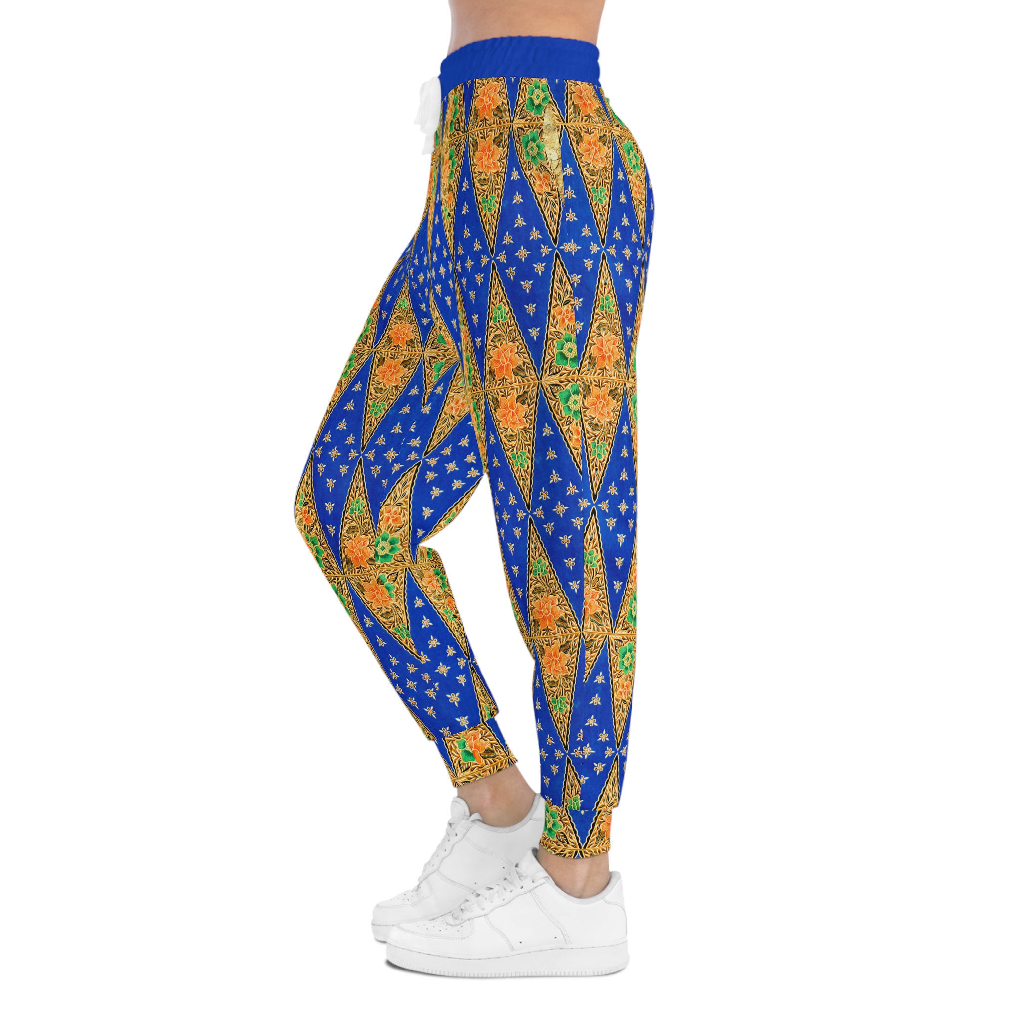 Bohemian Vibrant Blue Geometric Gold Pockets Athletic Joggers (S.e.P.T.™)