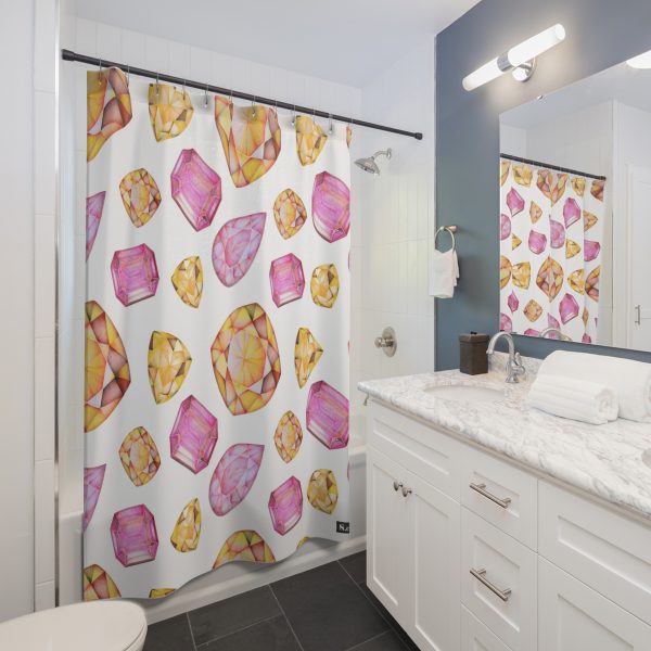Pink & Orange Gemstone Faceted Crystals (watercolor style) Shower Curtain Option 1 - (S.e.P.T.) - Image 3