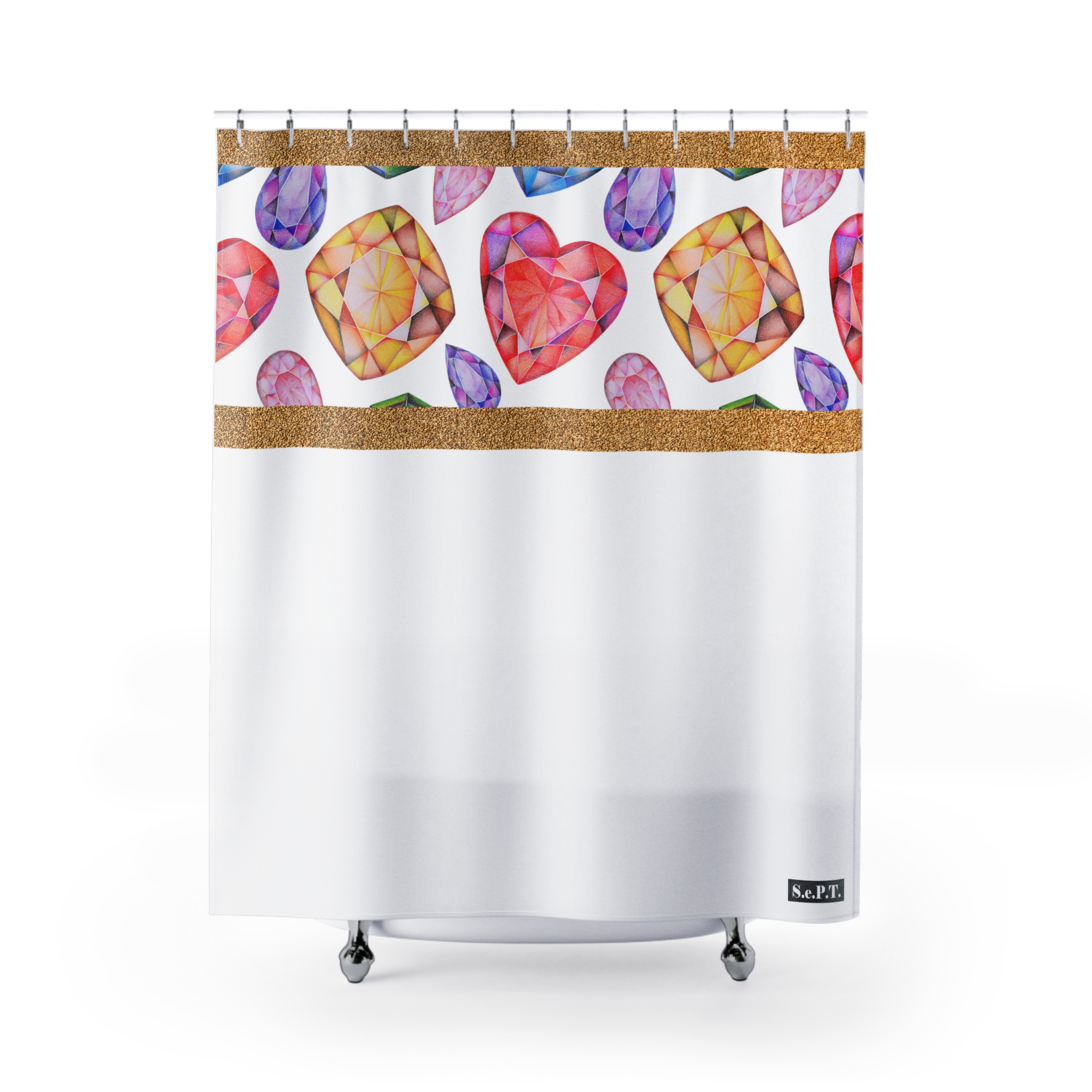 Multi Color Gemstone Faceted Crystals (watercolor style) Shower Curtain Option 1 - (S.e.P.T.)
