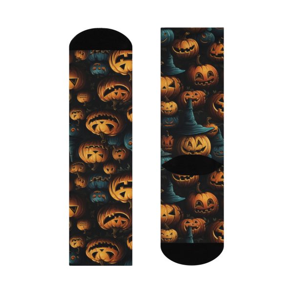 Witchy Night Blue & Orange Pumpkin Cushioned Crew Socks - Image 5