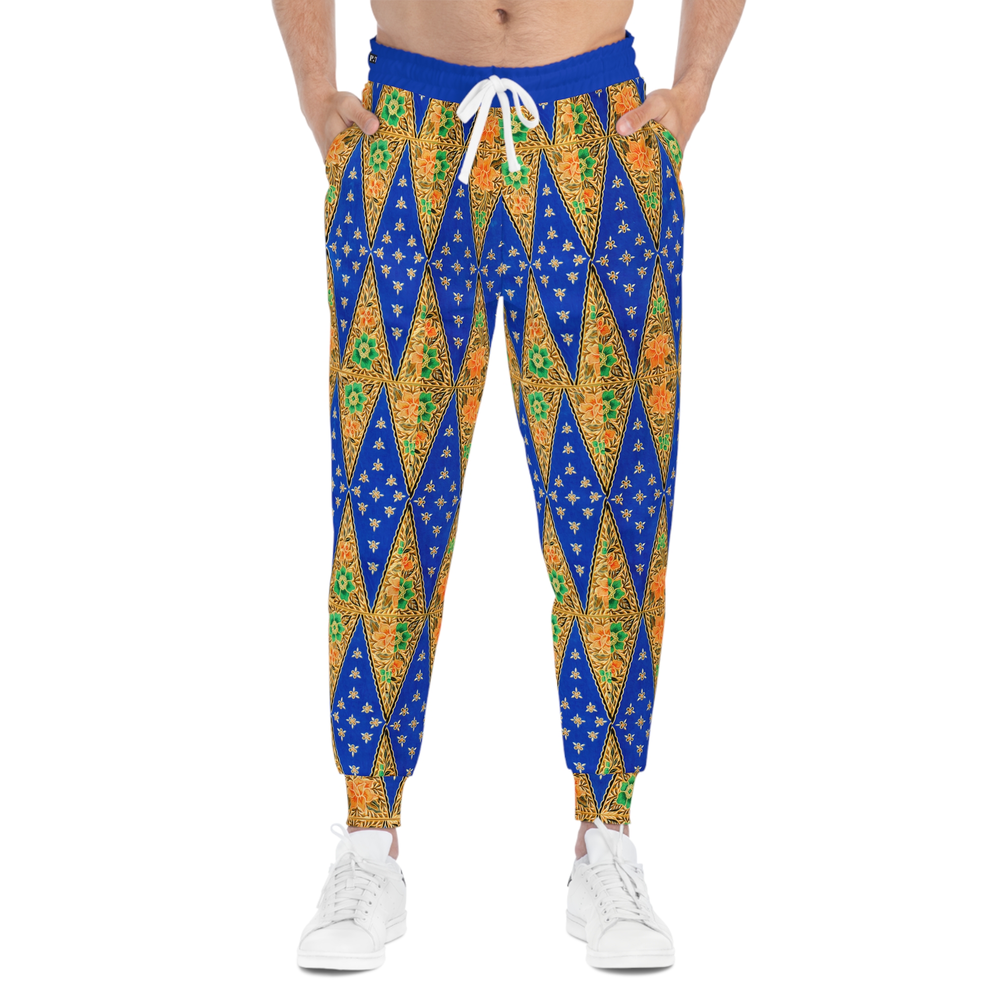 Bohemian Vibrant Blue Geometric Gold Pockets Athletic Joggers (S.e.P.T.™) - Image 3