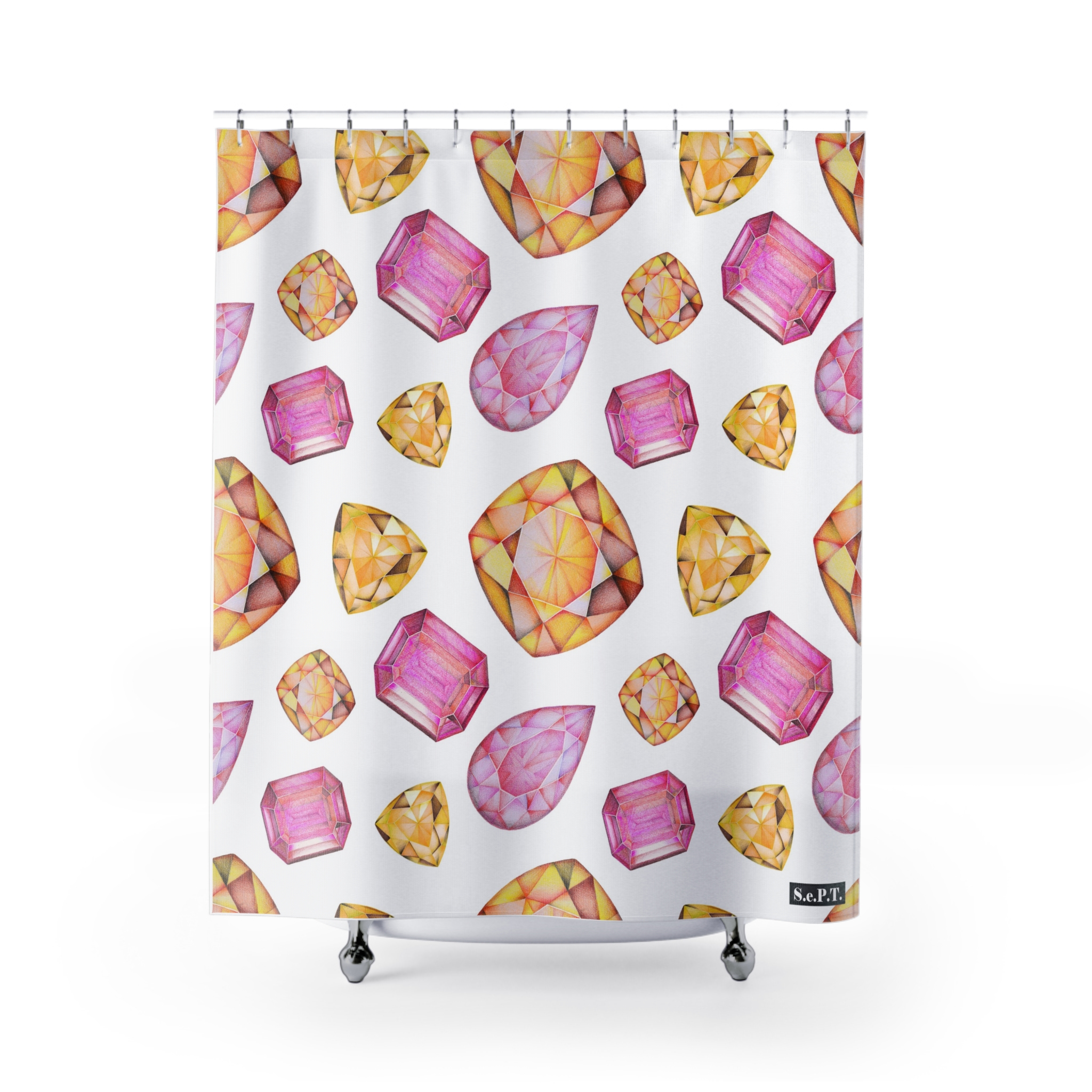 Pink & Orange Gemstone Faceted Crystals (watercolor style) Shower Curtain Option 1 - (S.e.P.T.)