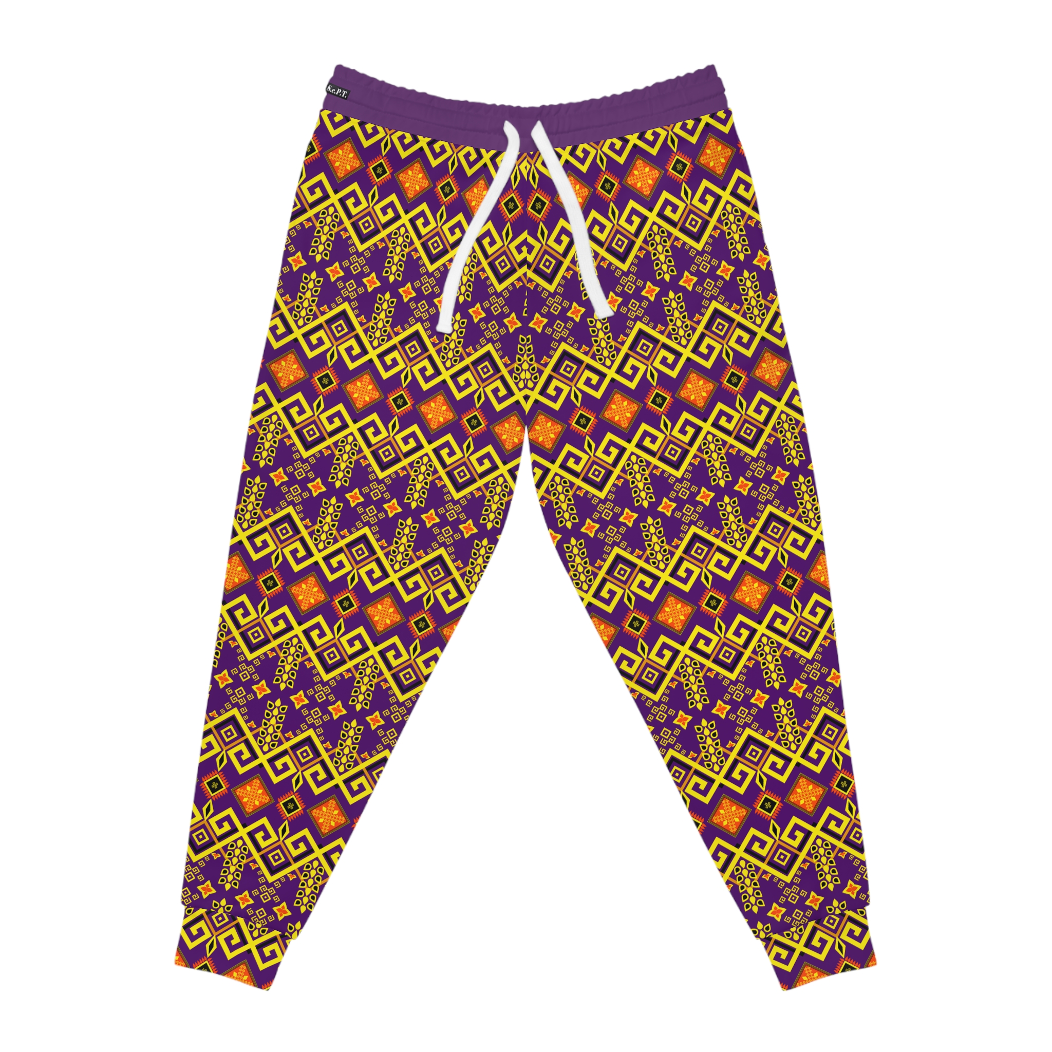 Tribal Maze Geometric Gold & Purple Print Athletic Joggers (S.e.P.T.™) - Image 4