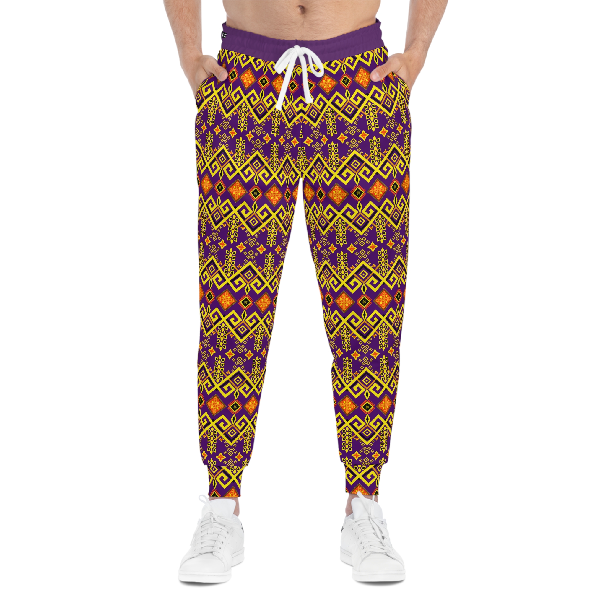 Tribal Maze Geometric Gold & Purple Print Athletic Joggers (S.e.P.T.™) - Image 3