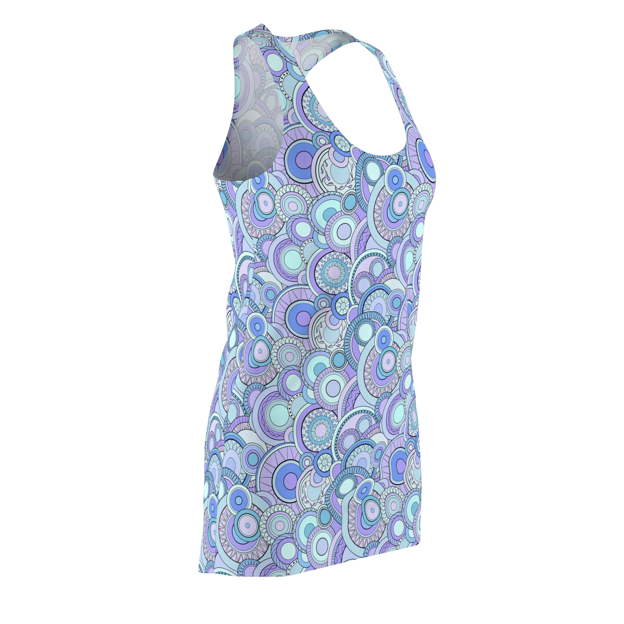 Pale Blue Groovy Swirl Mandala Print Women's Racerback Dress (S.e.P.T.™) - Image 4