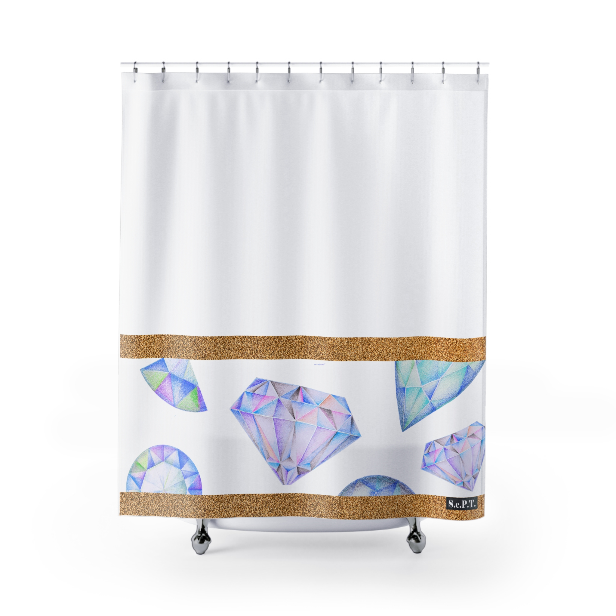 Blue & Purple Gemstone Faceted Crystals (watercolor style) Shower Curtain Option 2 - (S.e.P.T.)