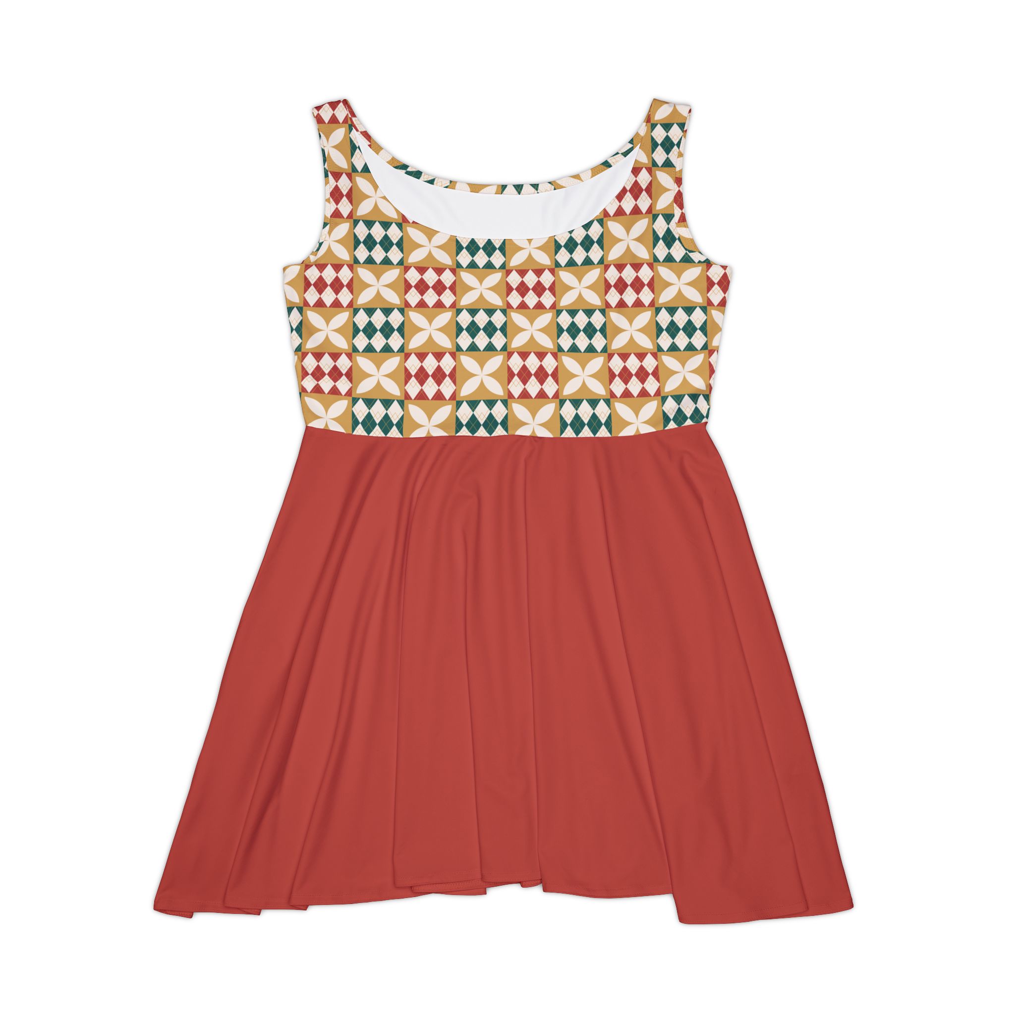 Warm Tones Holiday Harlequin Quilt Pattern Terracotta Women's Skater Dress (S.e.P.T.) - Image 3