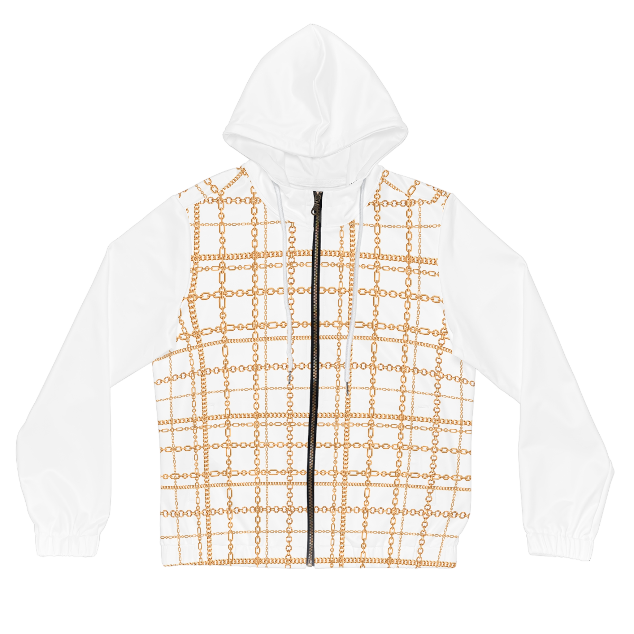 Chic White & Gold Chain Plaid Print Women’s Full-Zip Hoodie (S.e.P.T.™) - Image 2