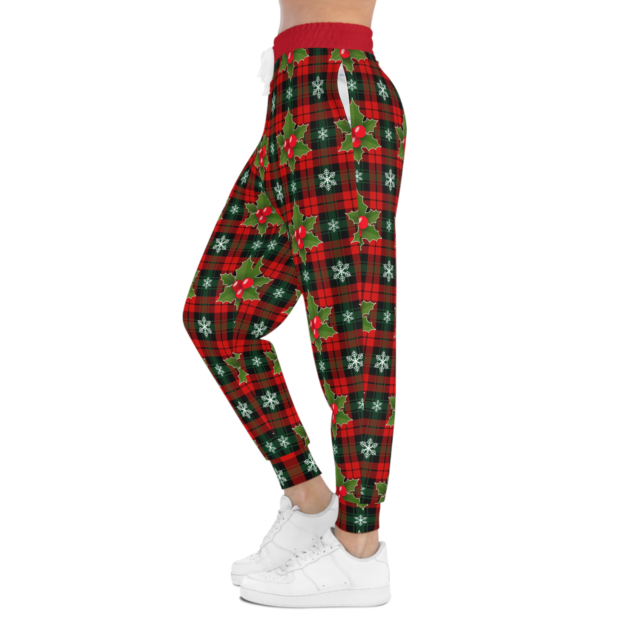 Festive Christmas Holly Plaid Print w/Treasure Pockets™ Athletic Joggers (S.e.P.T.™)