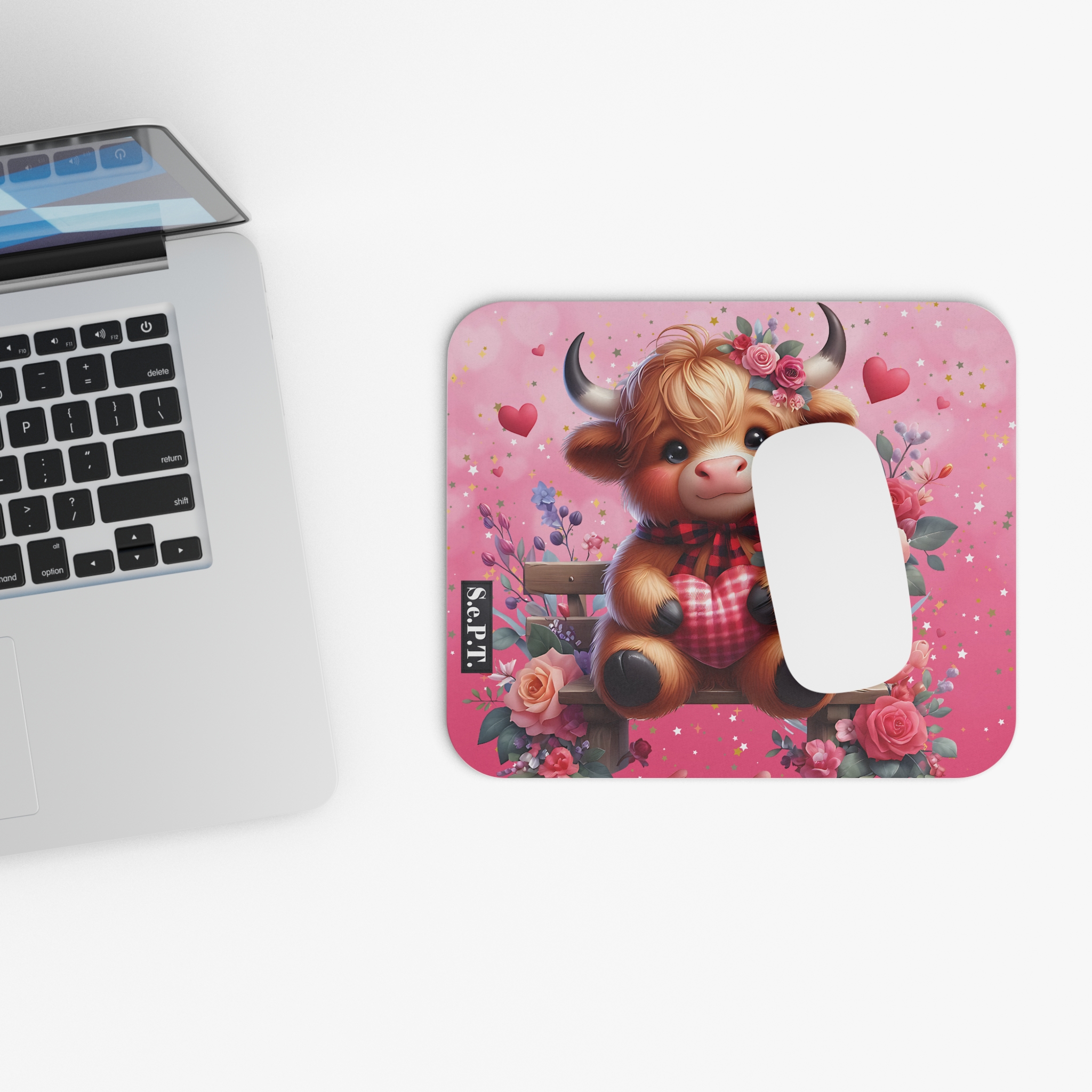 Valentine's Baby Highland Cow (Design 21) - 9x8 Mouse Pad - (S.e.P.T.™) - Image 4