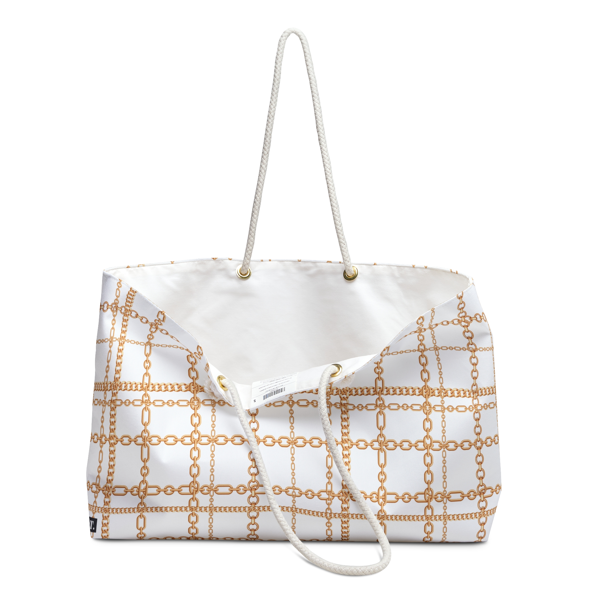 Chic White & Gold Chain Plaid Print Weekender Bag (S.e.P.T.™) - Image 3