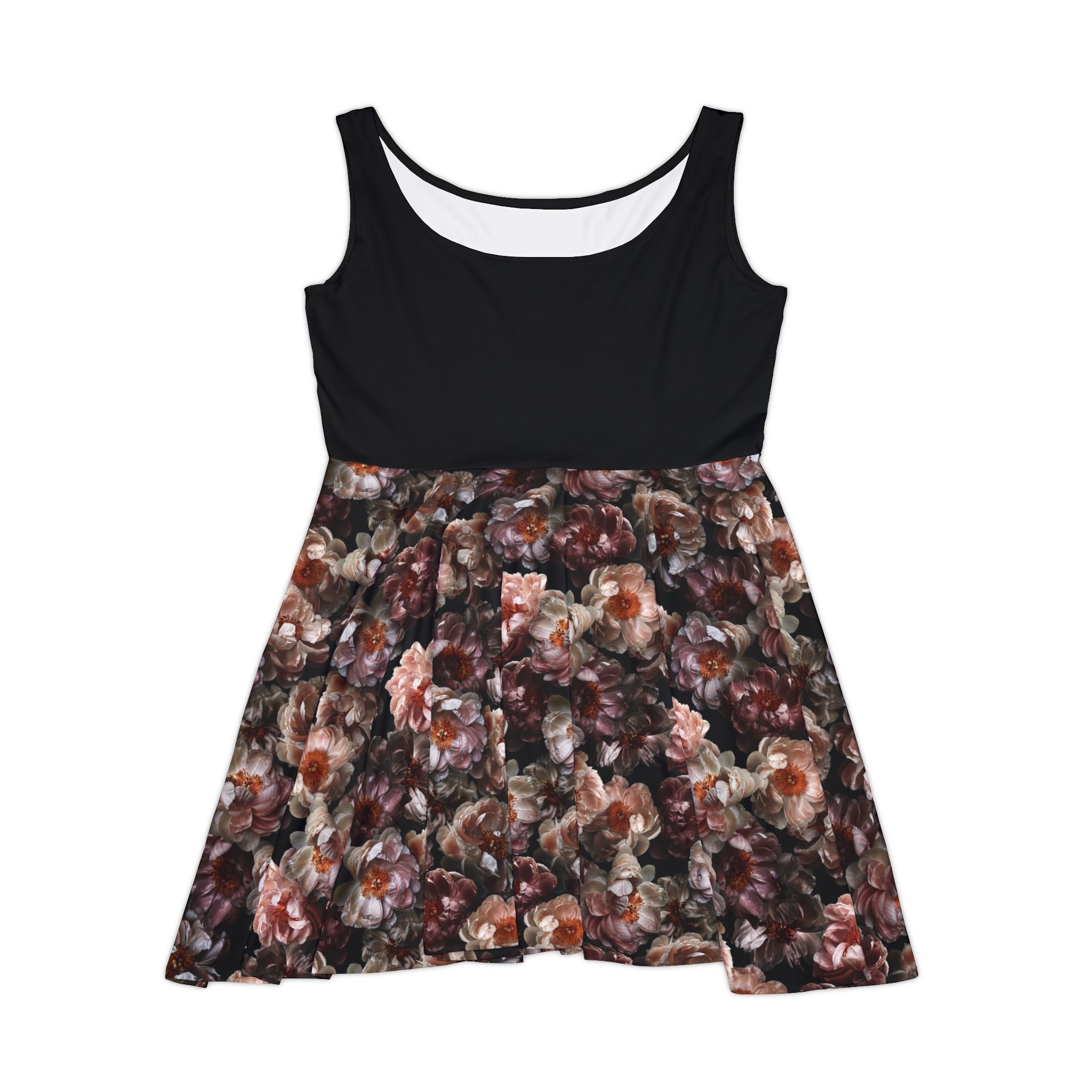 Romantic Antique Rose Botanical Print Black` Women's Skater Dress (S.e.P.T.™) - Image 3