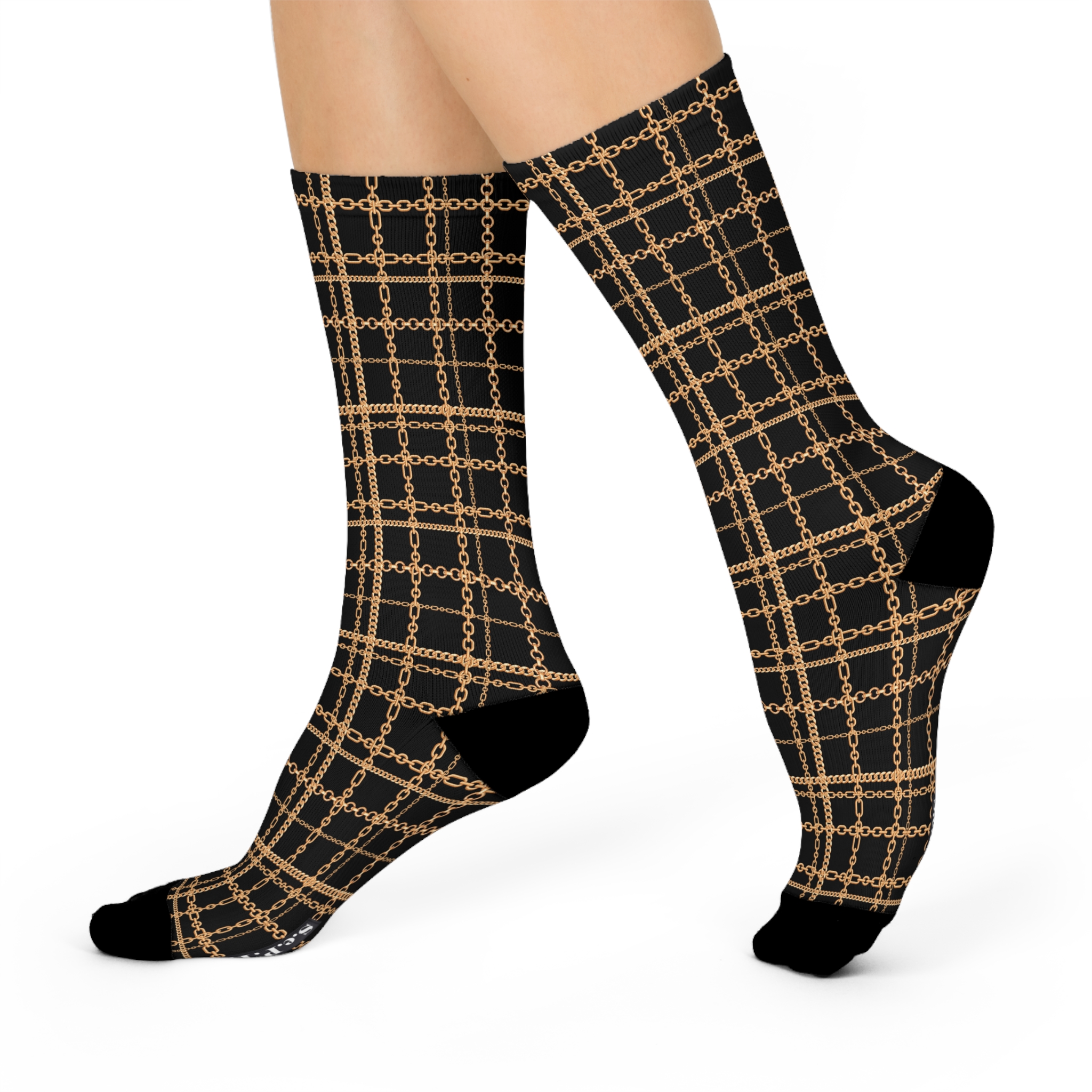 Luxury Baroque Gold Chain Plaid Print Cushioned Crew Socks (S.e.P.T.™) - Image 3