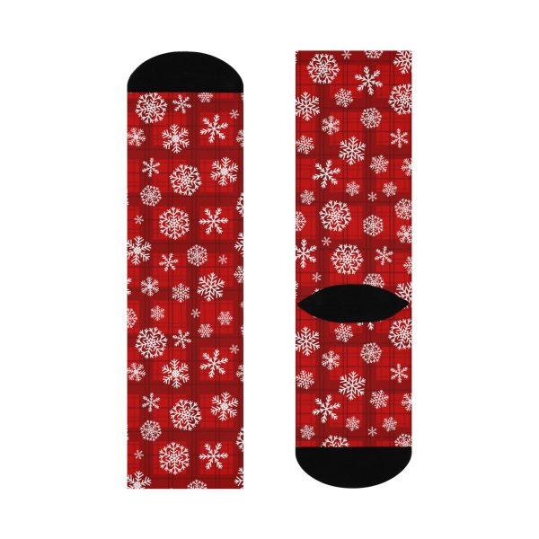 Holiday Cheer Red Tartan Snowflake Cushioned Crew Socks - Image 5