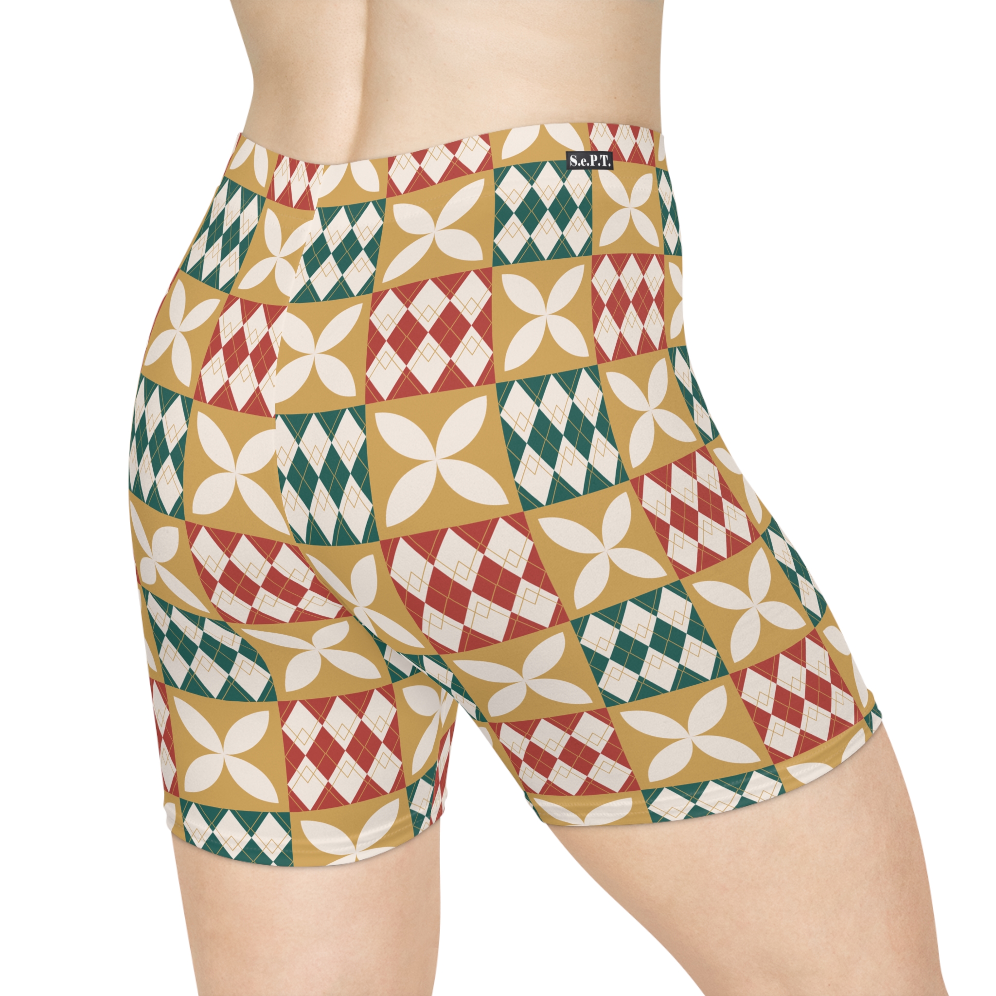 Warm Tones Holiday Harlequin Quilt Pattern Women's Biker Shorts (S.e.P.T.™)