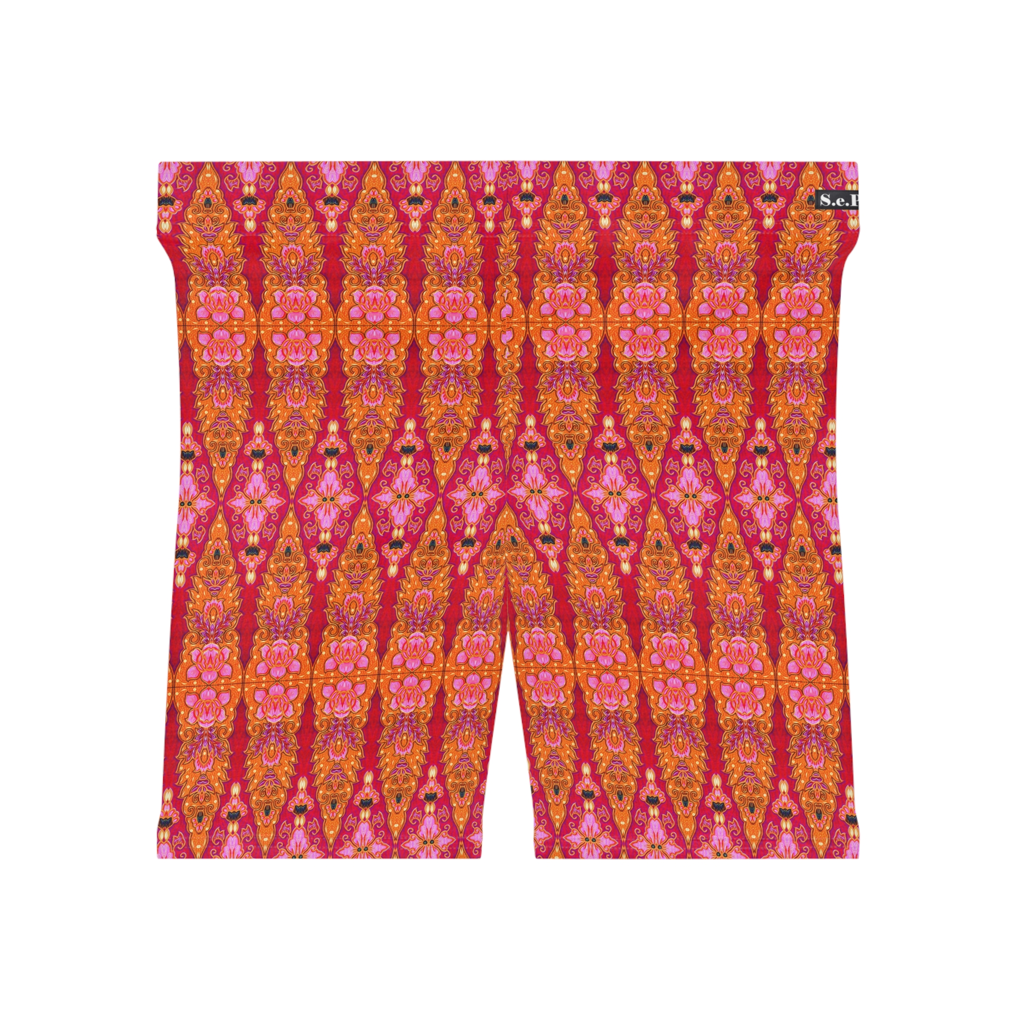 Bohemian Bright Fuchsia & Orange Geometric Women's Biker Shorts (S.e.P.T.™) - Image 3