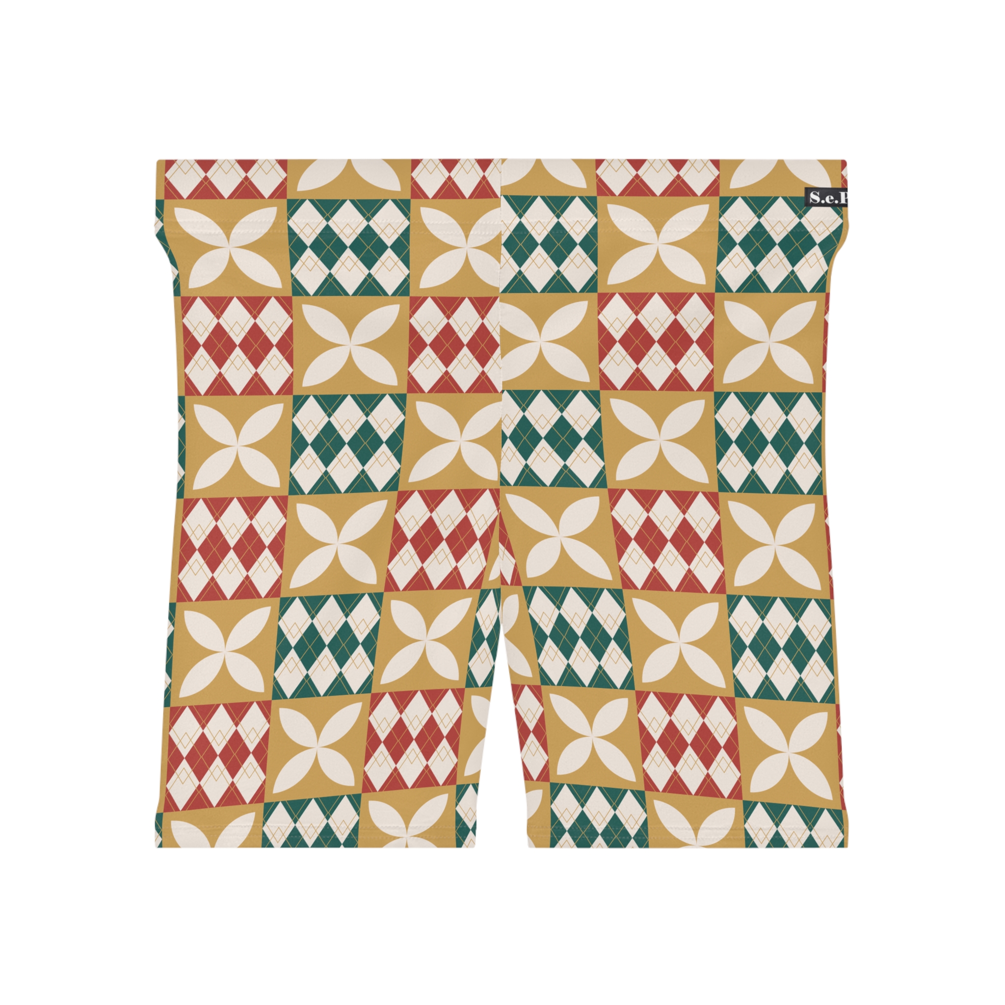Warm Tones Holiday Harlequin Quilt Pattern Women's Biker Shorts (S.e.P.T.™) - Image 3