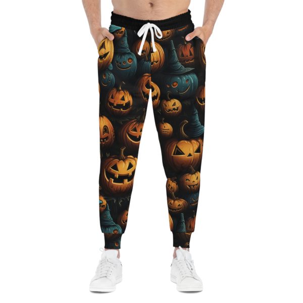 Witchy Night Blue & Orange Pumpkin Athletic Joggers (AOP)