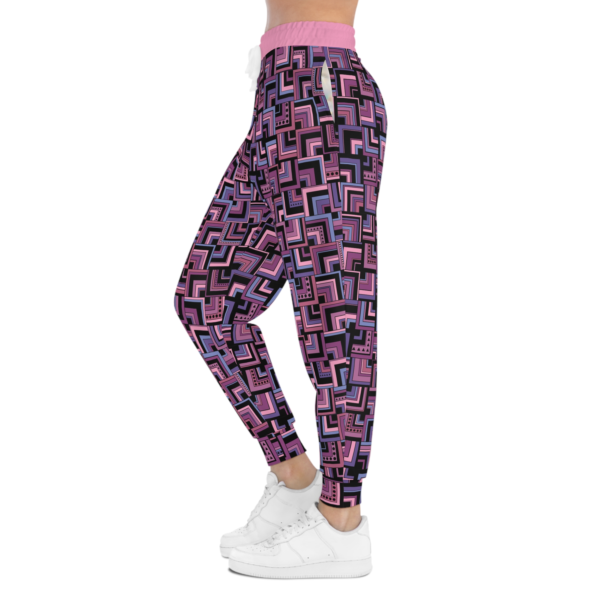 Purple Retro Corner Block Geometric Print Athletic Joggers (S.e.P.T.™)