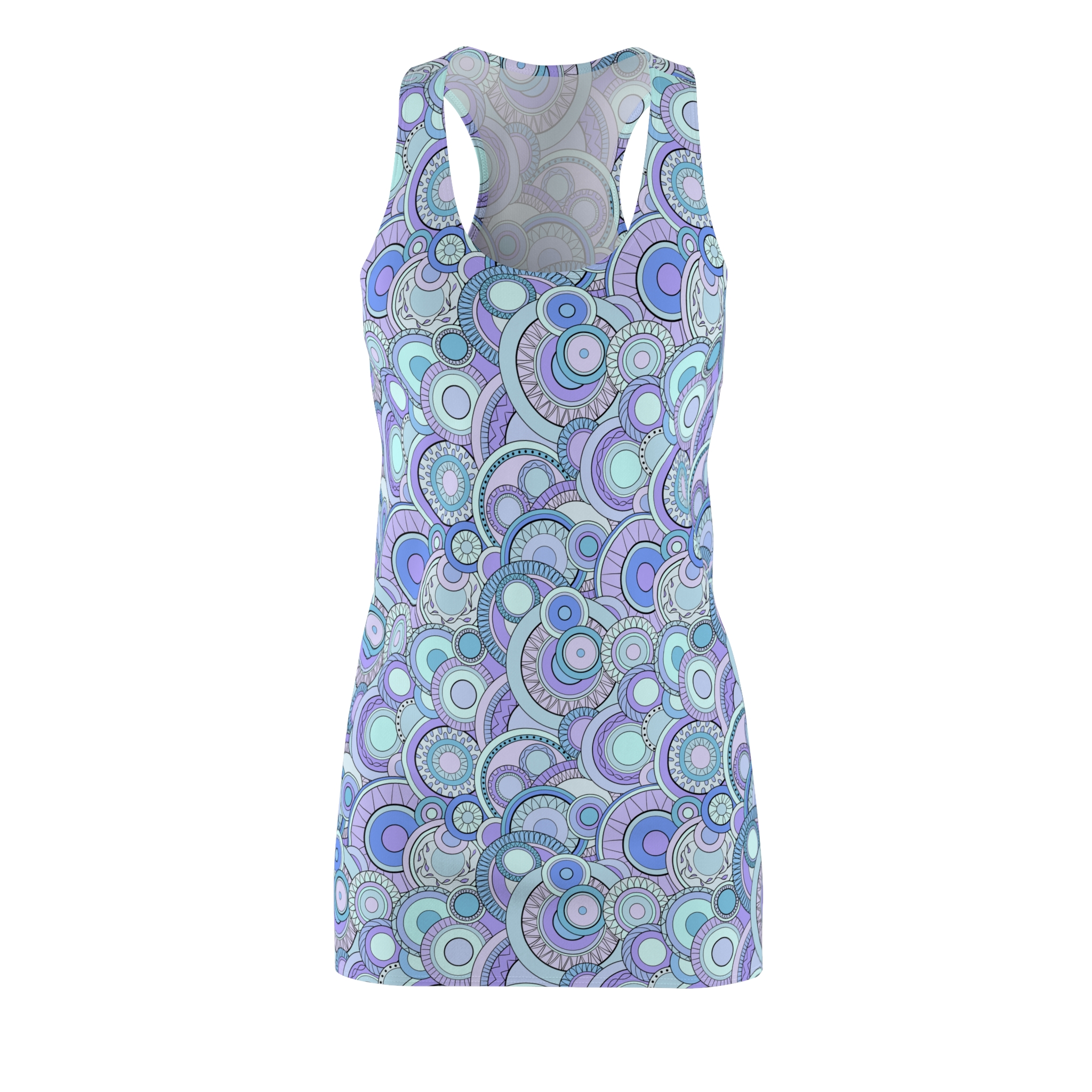 Pale Blue Groovy Swirl Mandala Print Women's Racerback Dress (S.e.P.T.™) - Image 2