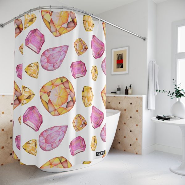 Pink & Orange Gemstone Faceted Crystals (watercolor style) Shower Curtain Option 1 - (S.e.P.T.) - Image 4