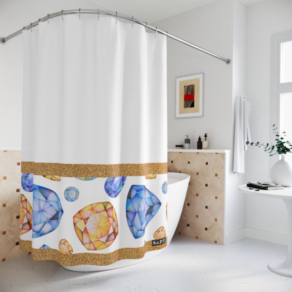 Blue & Golden Yellow Gemstone Faceted Crystals (watercolor style) Shower Curtain Option 2 - (S.e.P.T.) - Image 4