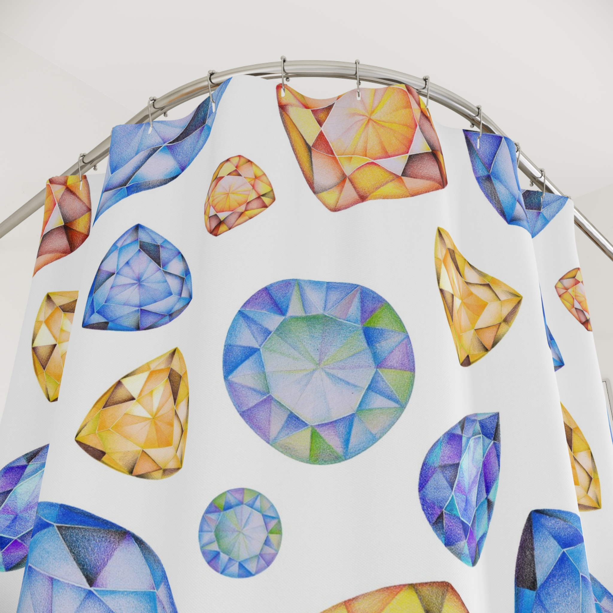 Blue & Golden Yellow Gemstone Faceted Crystals (watercolor style) Shower Curtain Option 1 - (S.e.P.T.) - Image 2
