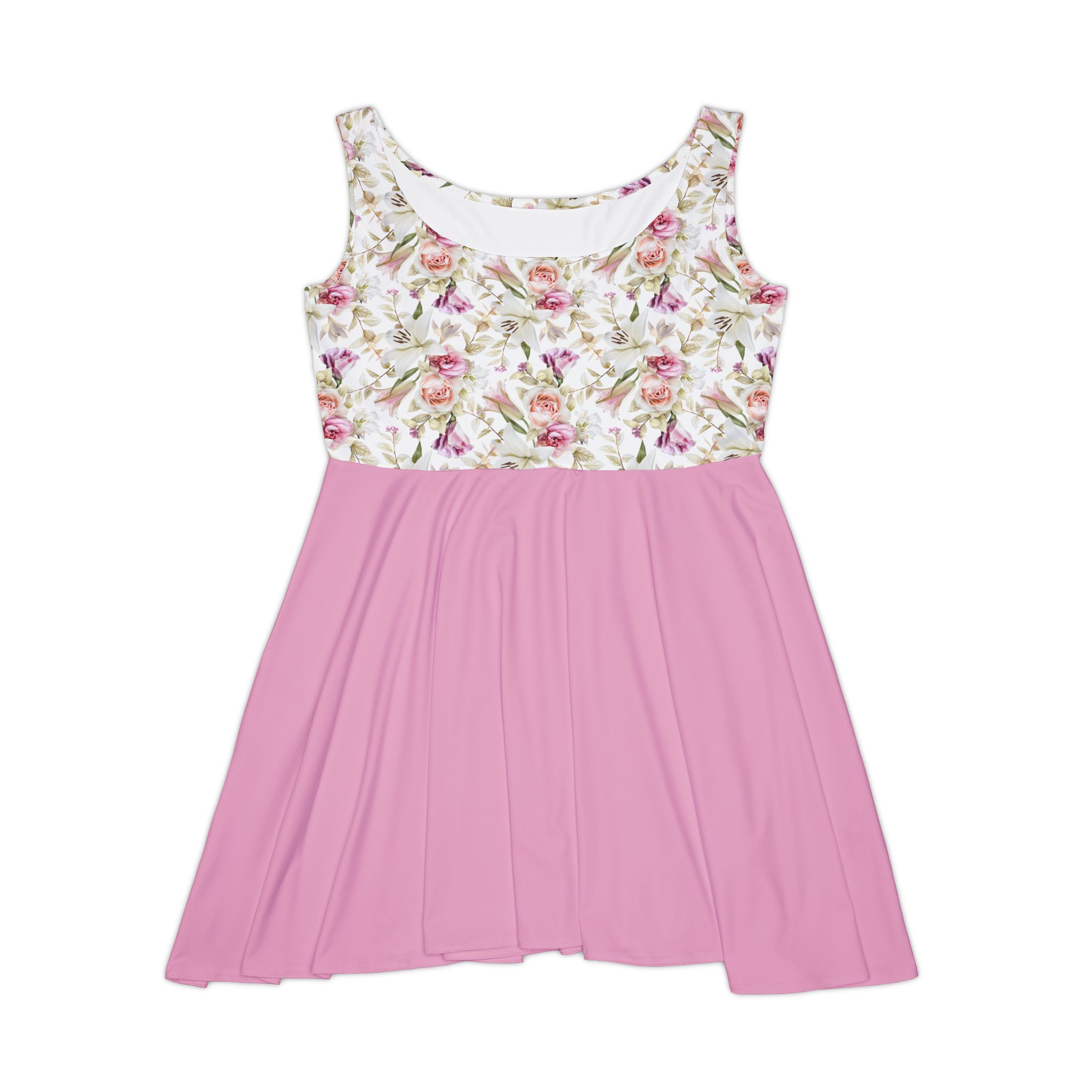 Romantic Blush Rose & White Lily Floral Print Women's Skater Dress (S.e.P.T.) - Image 3