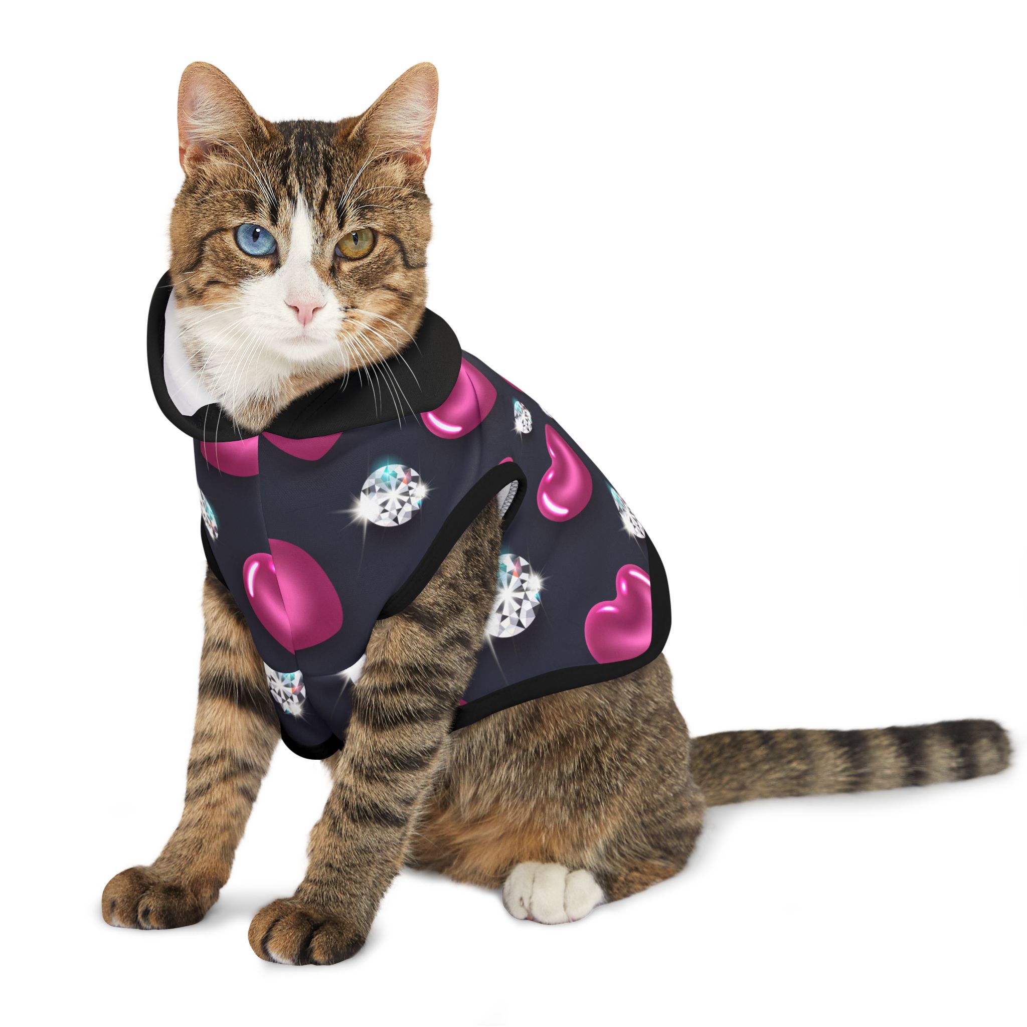 Glossy Pink Hearts and Diamonds Pet Hoodie - (S.e.P.T.) - Image 5