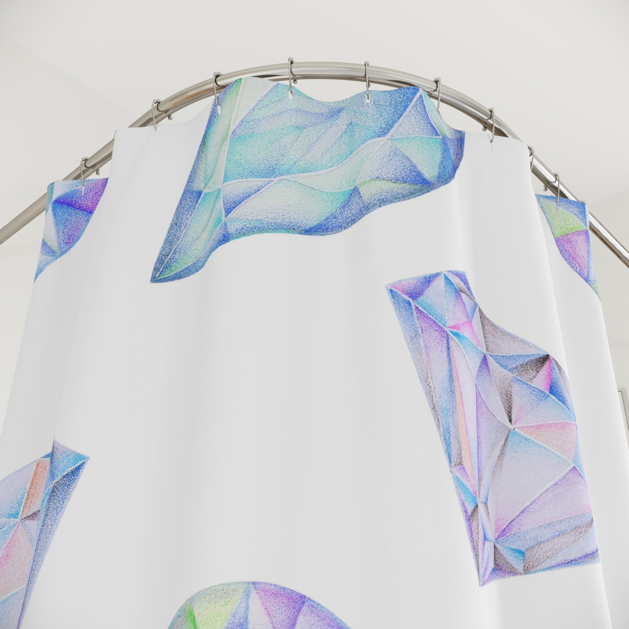 Blue & Purple Gemstone Faceted Crystals (watercolor style) Shower Curtain Option 1 - (S.e.P.T.) - Image 2