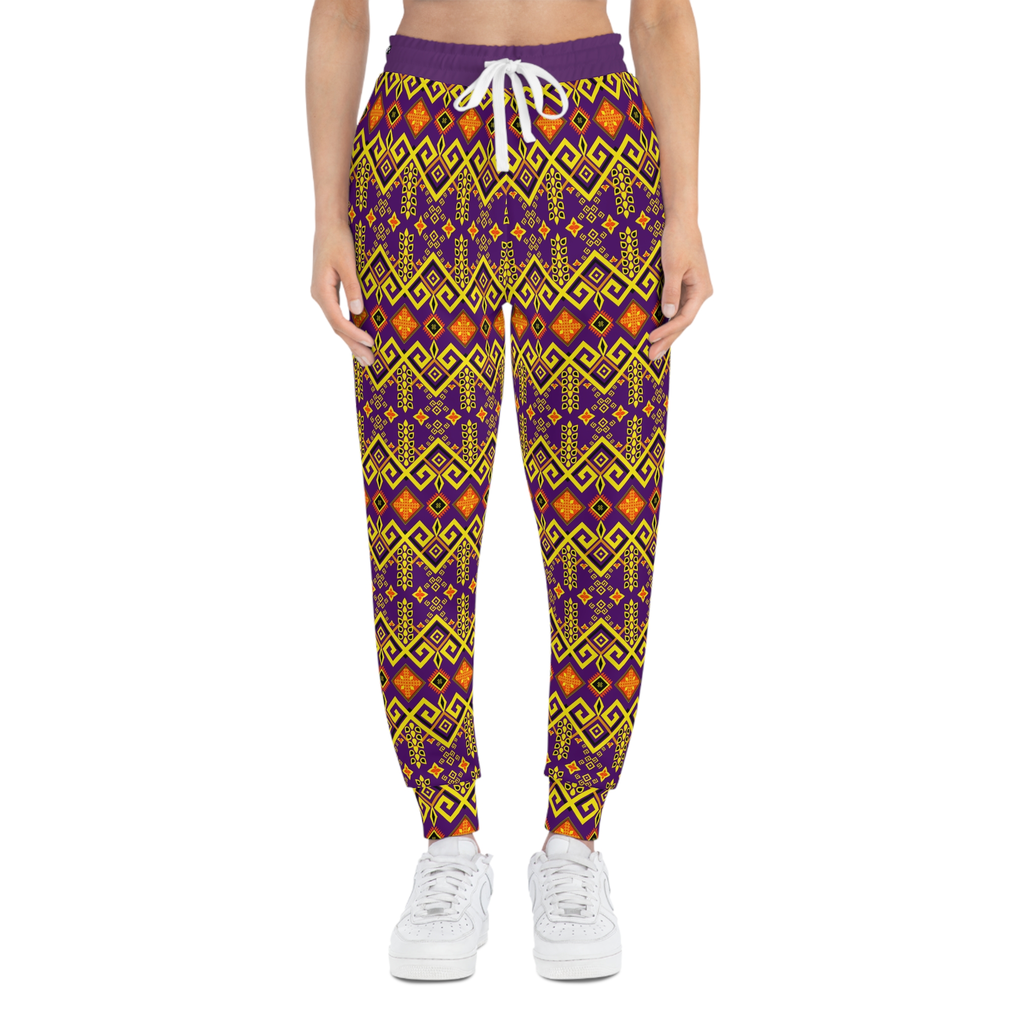 Tribal Maze Geometric Gold & Purple Print Athletic Joggers (S.e.P.T.™) - Image 2