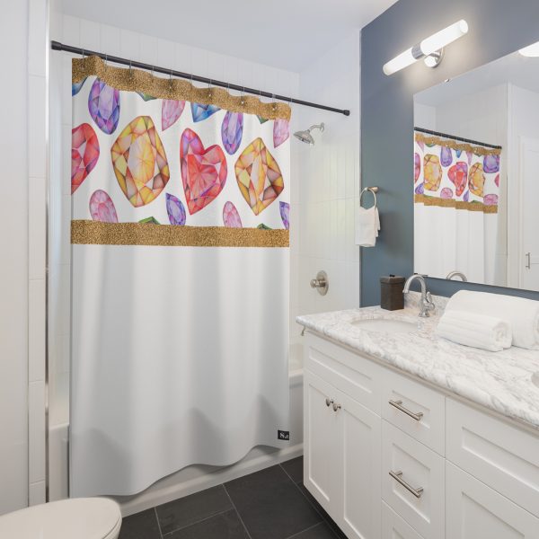 Multi Color Gemstone Faceted Crystals (watercolor style) Shower Curtain Option 1 - (S.e.P.T.) - Image 3