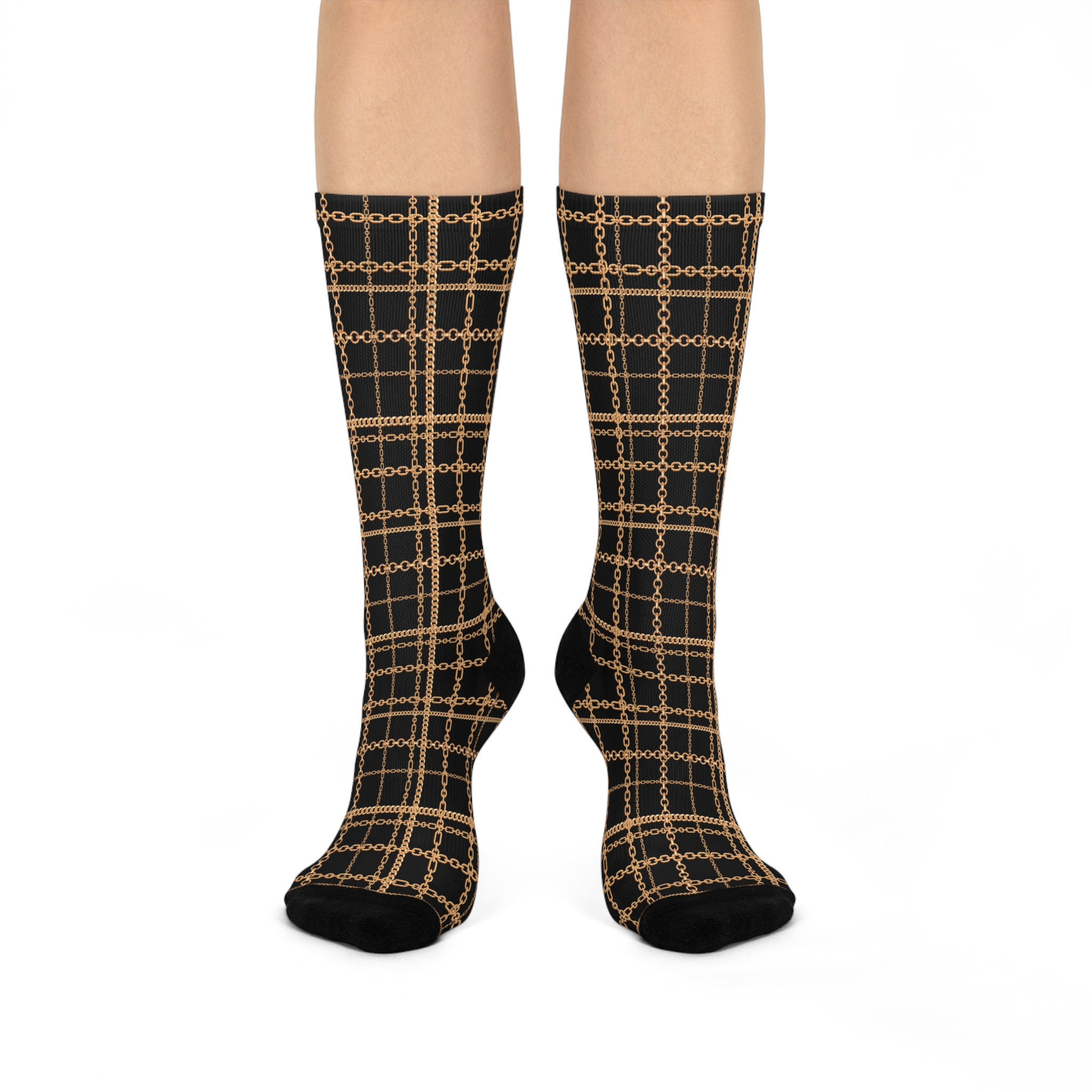 Luxury Baroque Gold Chain Plaid Print Cushioned Crew Socks (S.e.P.T.™)