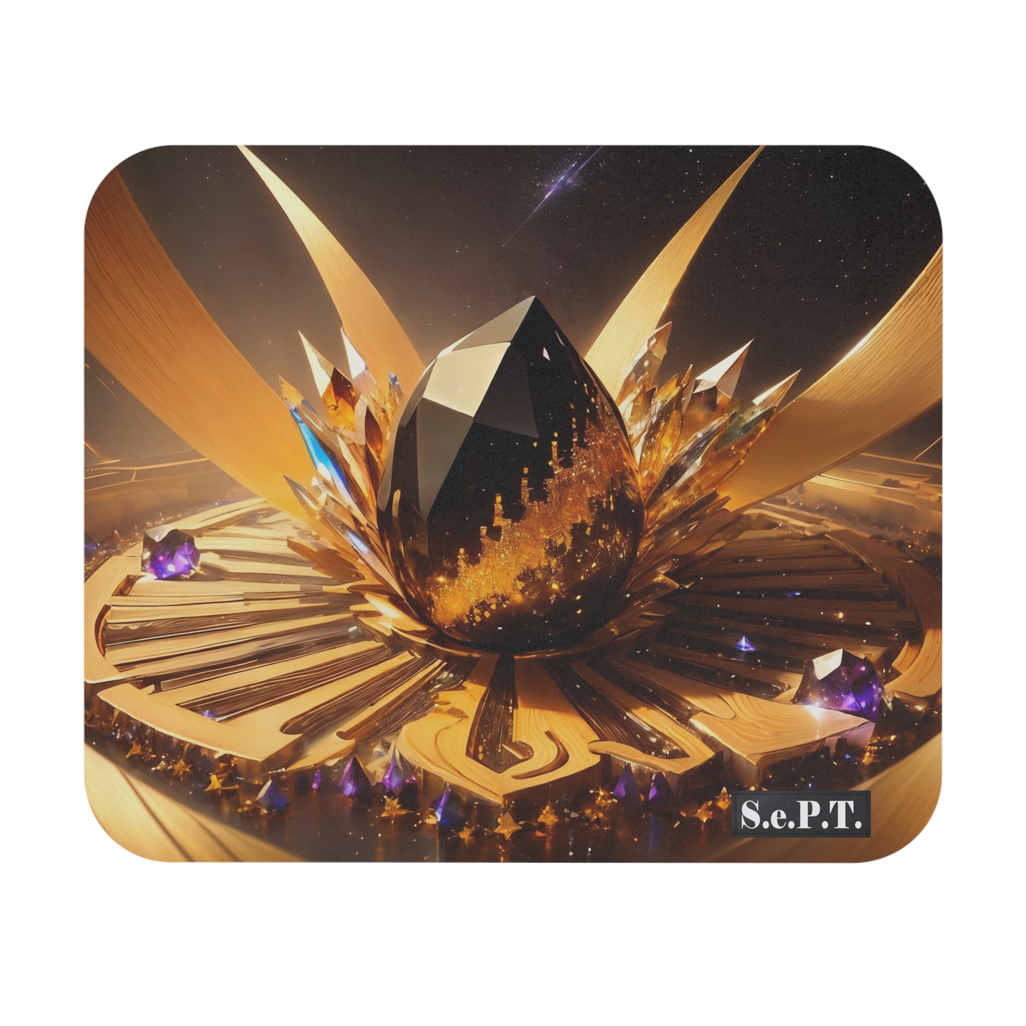 Elegant Jewelled Golden Black & Purple Gemstones - Mouse Pad - (S.e.P.T.)