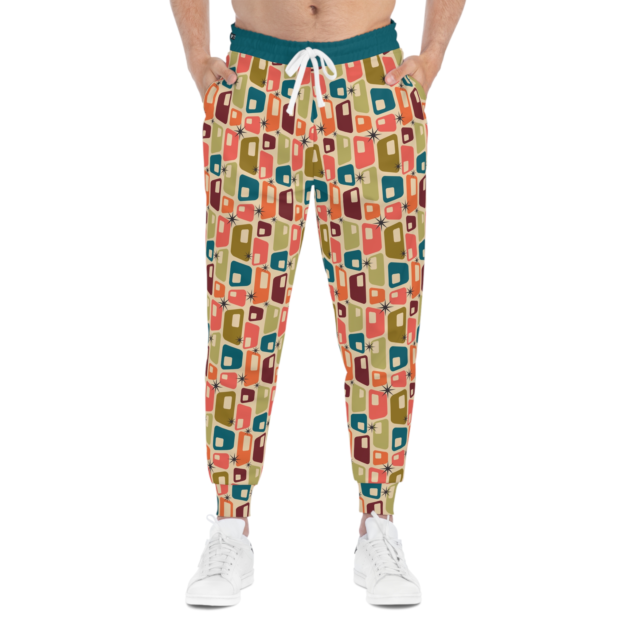 Mid-Century Atomic Retro Squares Print Athletic Joggers (S.e.P.T.™) - Image 3