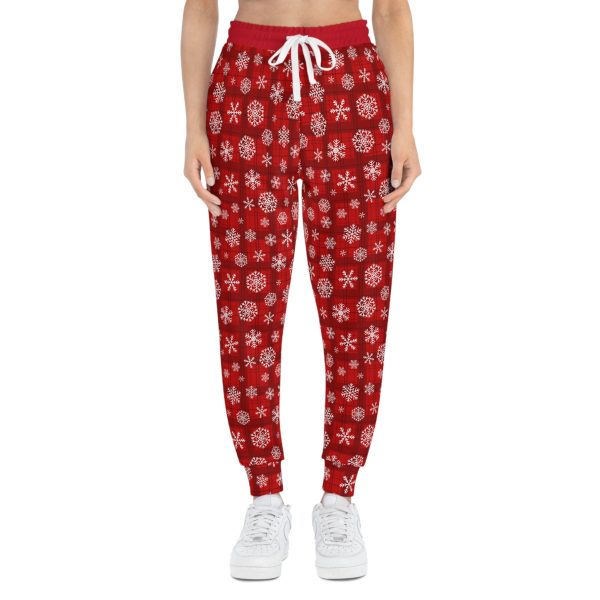 Holiday Cheer Red Tartan Snowflake Athletic Joggers (AOP)