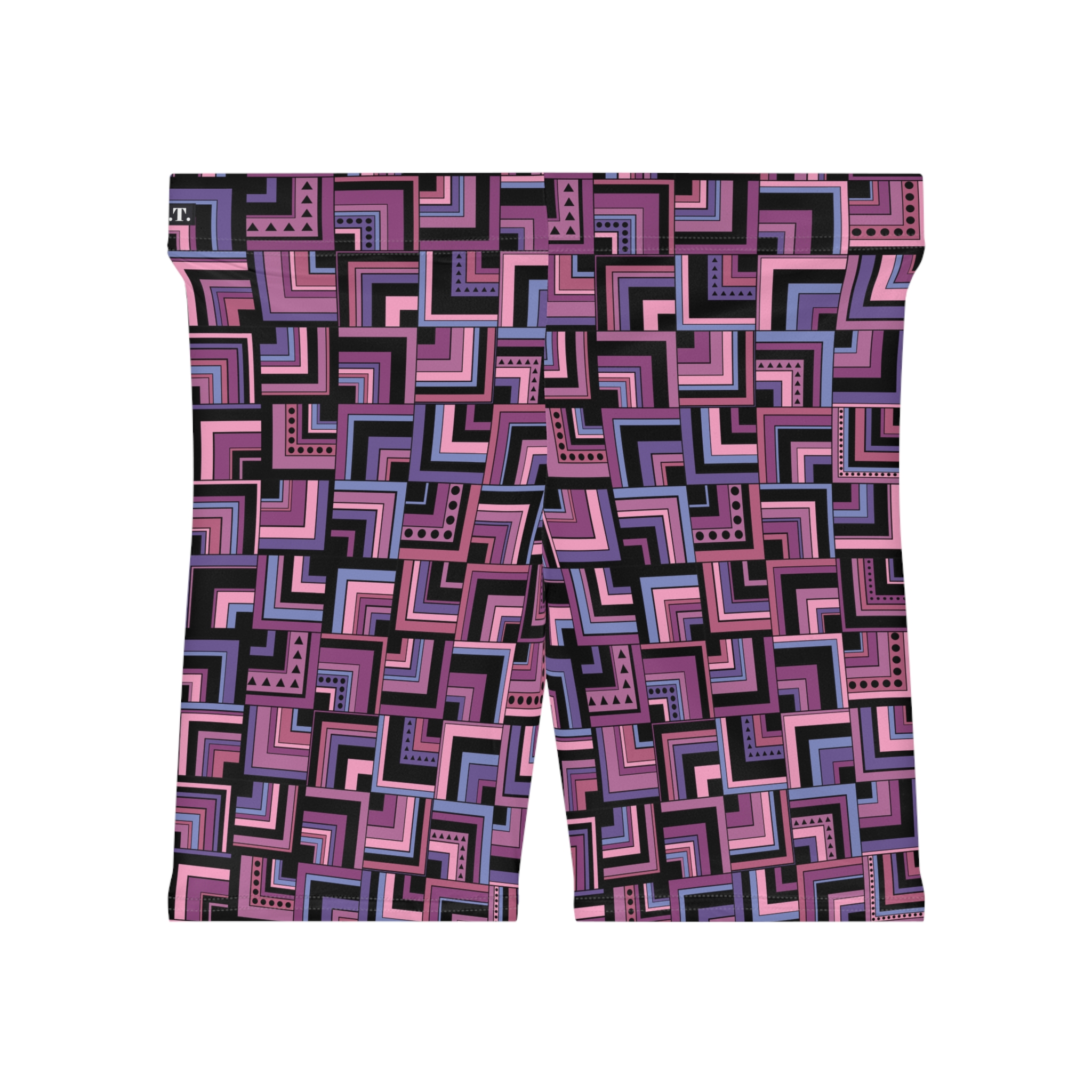 Purple Retro Corner Block Geometric Print Women's Biker Shorts (S.e.P.T.™) - Image 2
