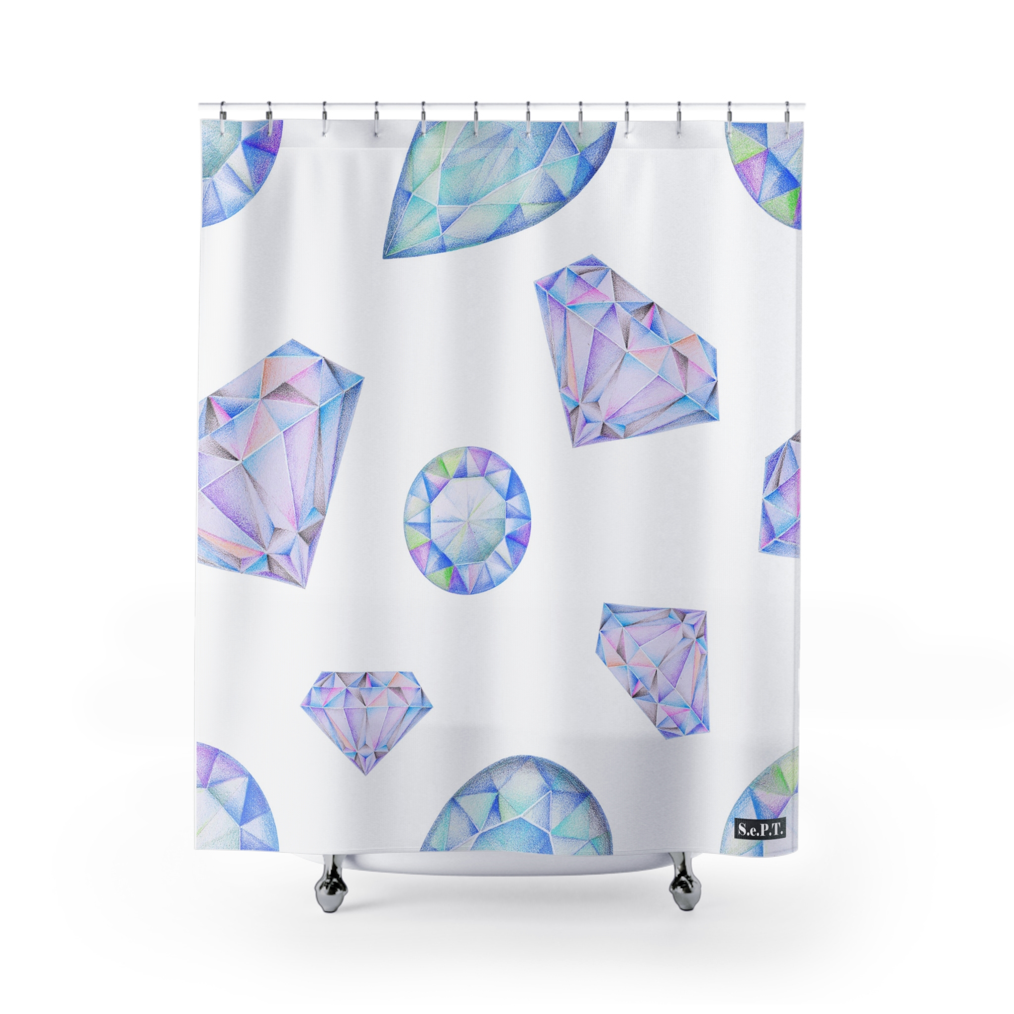 Blue & Purple Gemstone Faceted Crystals (watercolor style) Shower Curtain Option 1 - (S.e.P.T.)
