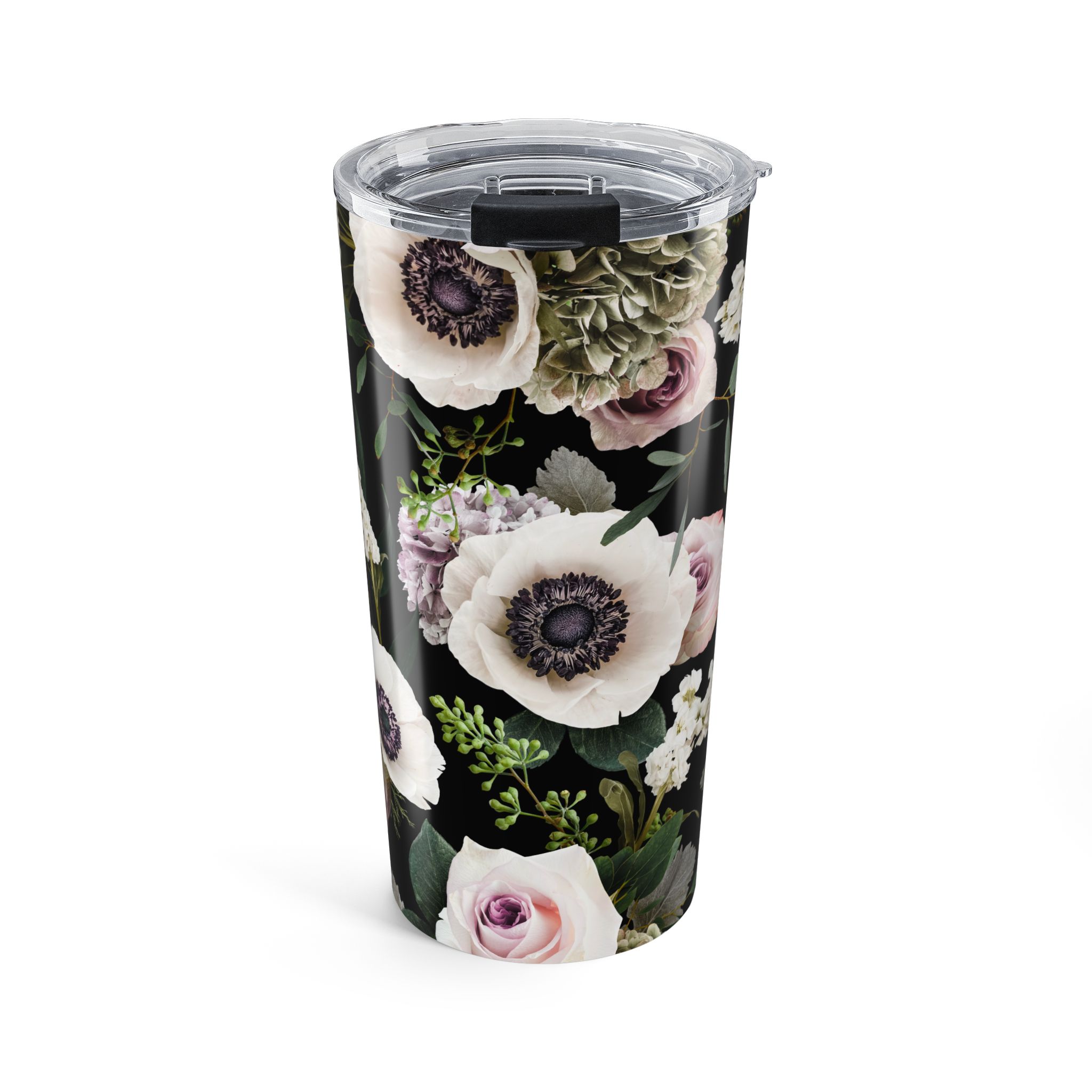 Sophisticated White Moody Floral Print Black - Tumbler 20oz - (S.e.P.T.™)