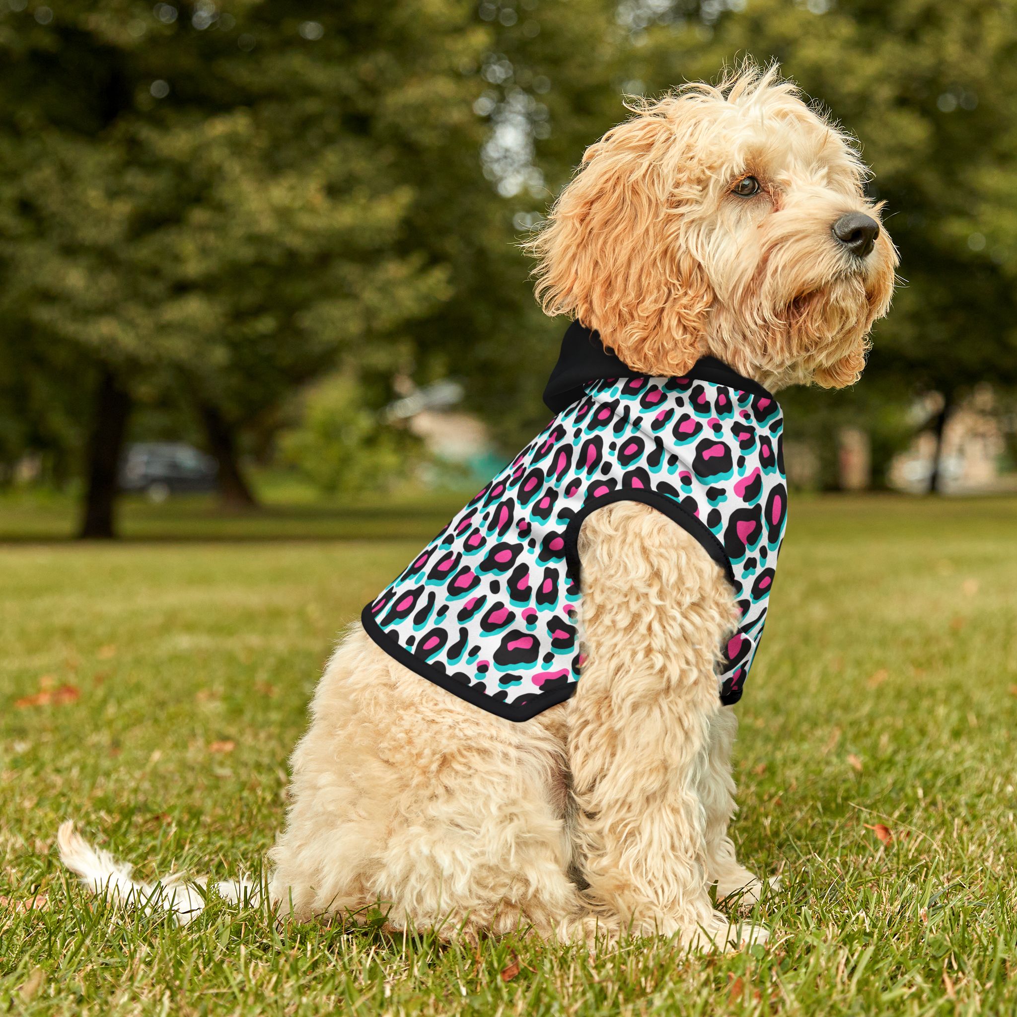Fuchsia & Aqua Leopard Print Cat & Dog Pet Hoodie - (S.e.P.T.™) - Image 8
