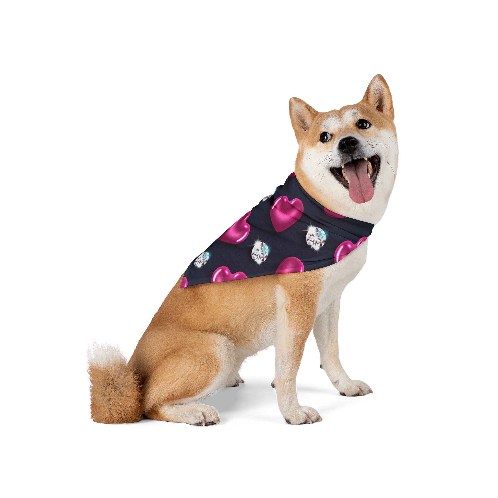 Glossy Pink Hearts & Diamonds Print Pet Bandana - (S.e.P.T.™) - Image 2
