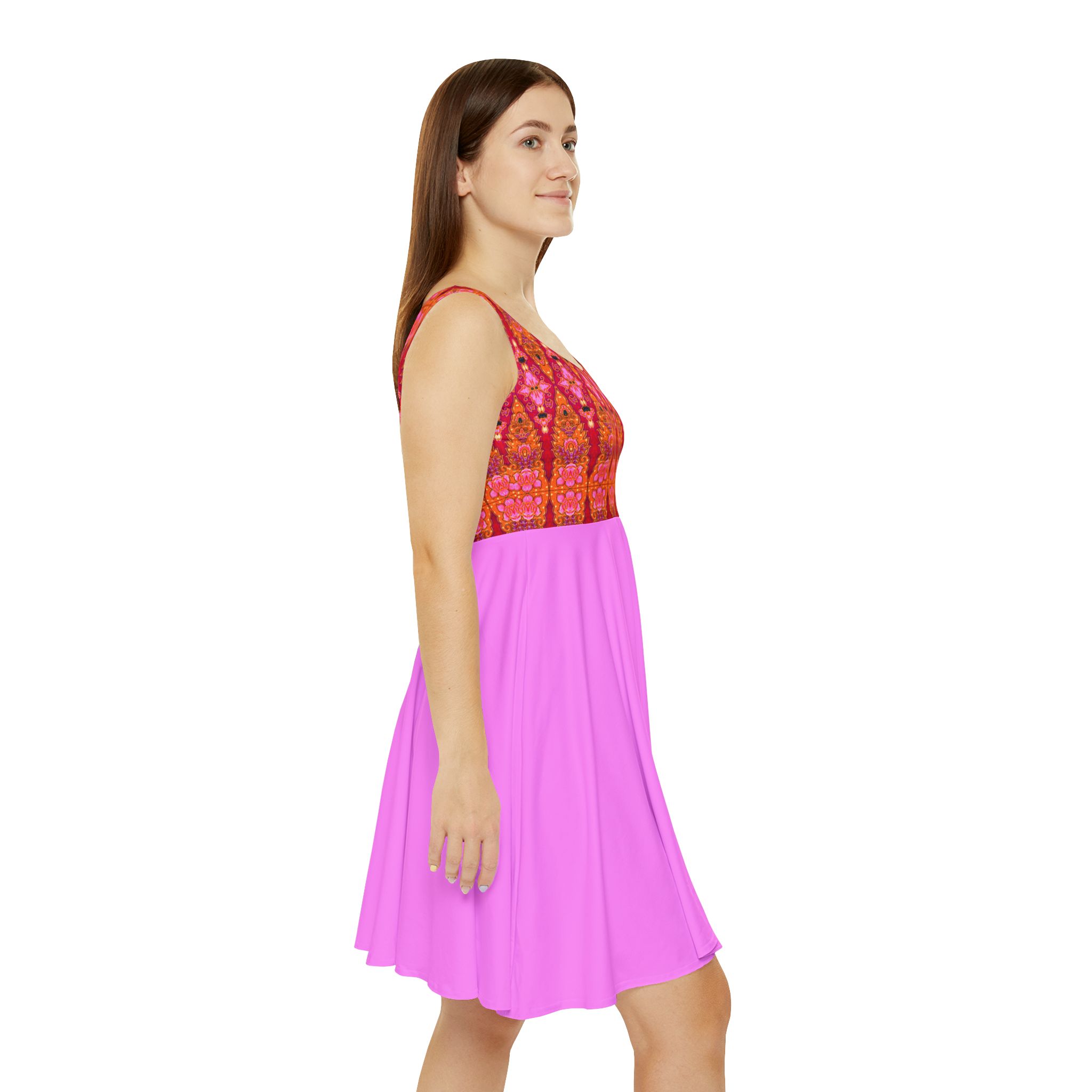 Bohemian Bright Fuchsia Geometric Fuchsia Women's Skater Dress (S.e.P.T.™) - Image 2
