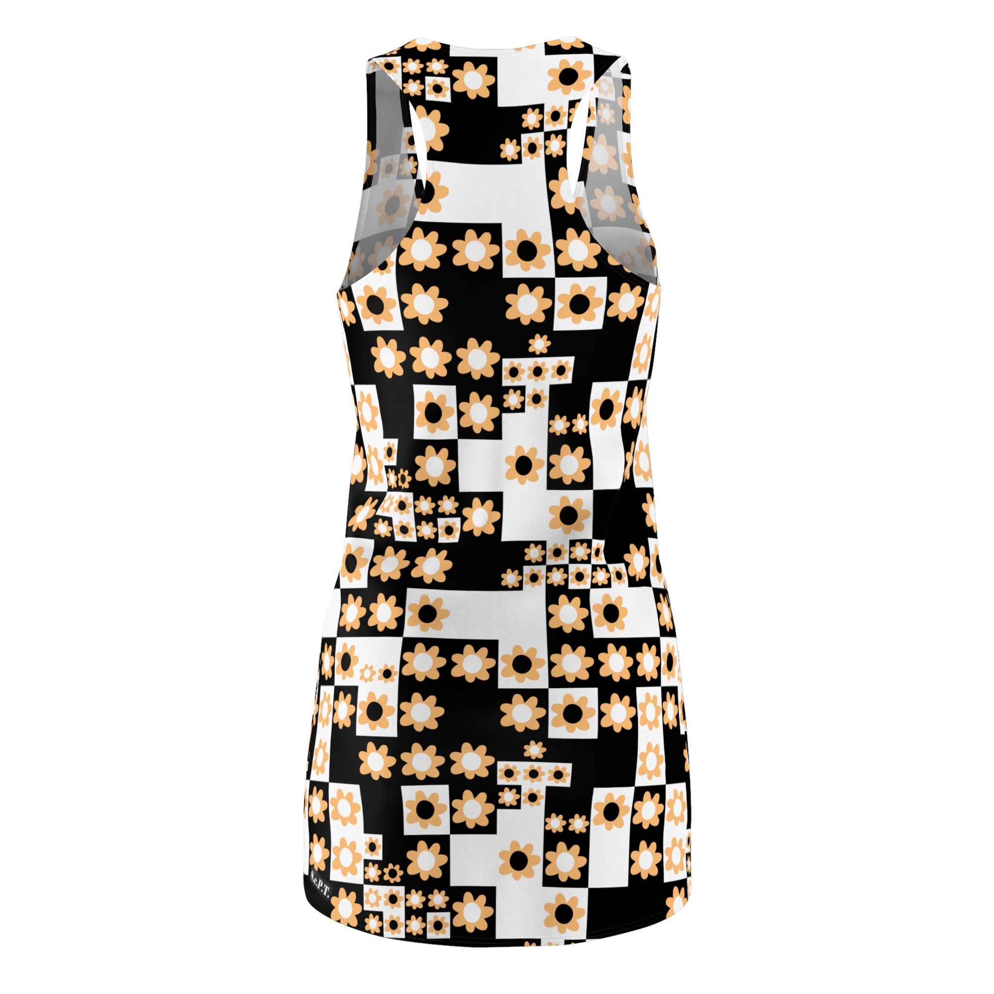 Retro Black & White Optical Flower Print Women's Racerback Dress (S.e.P.T.™) - Image 3