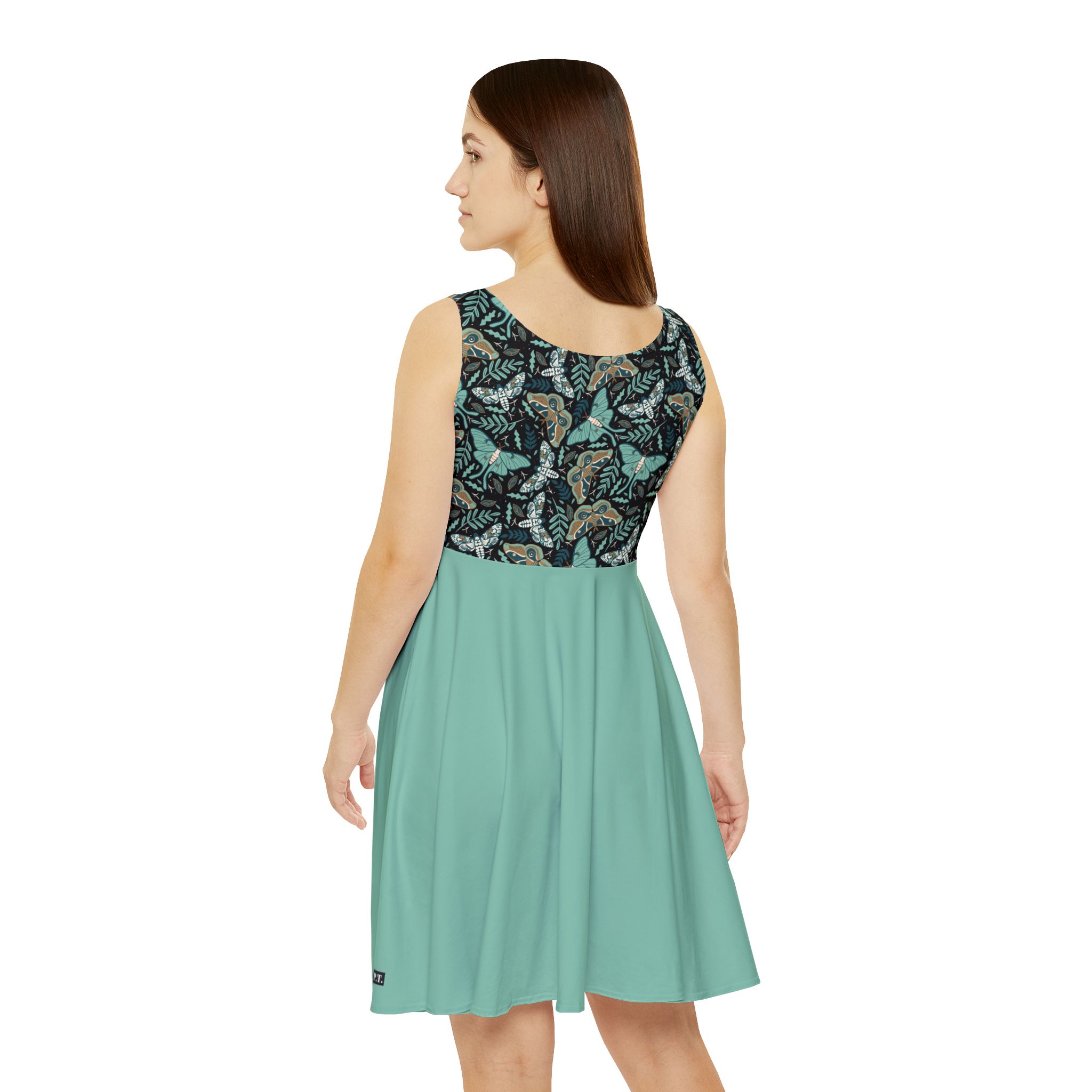 Dark Moody Teal Butterfly & Botanical Women's Skater Dress (S.e.P.T.™) - Image 5