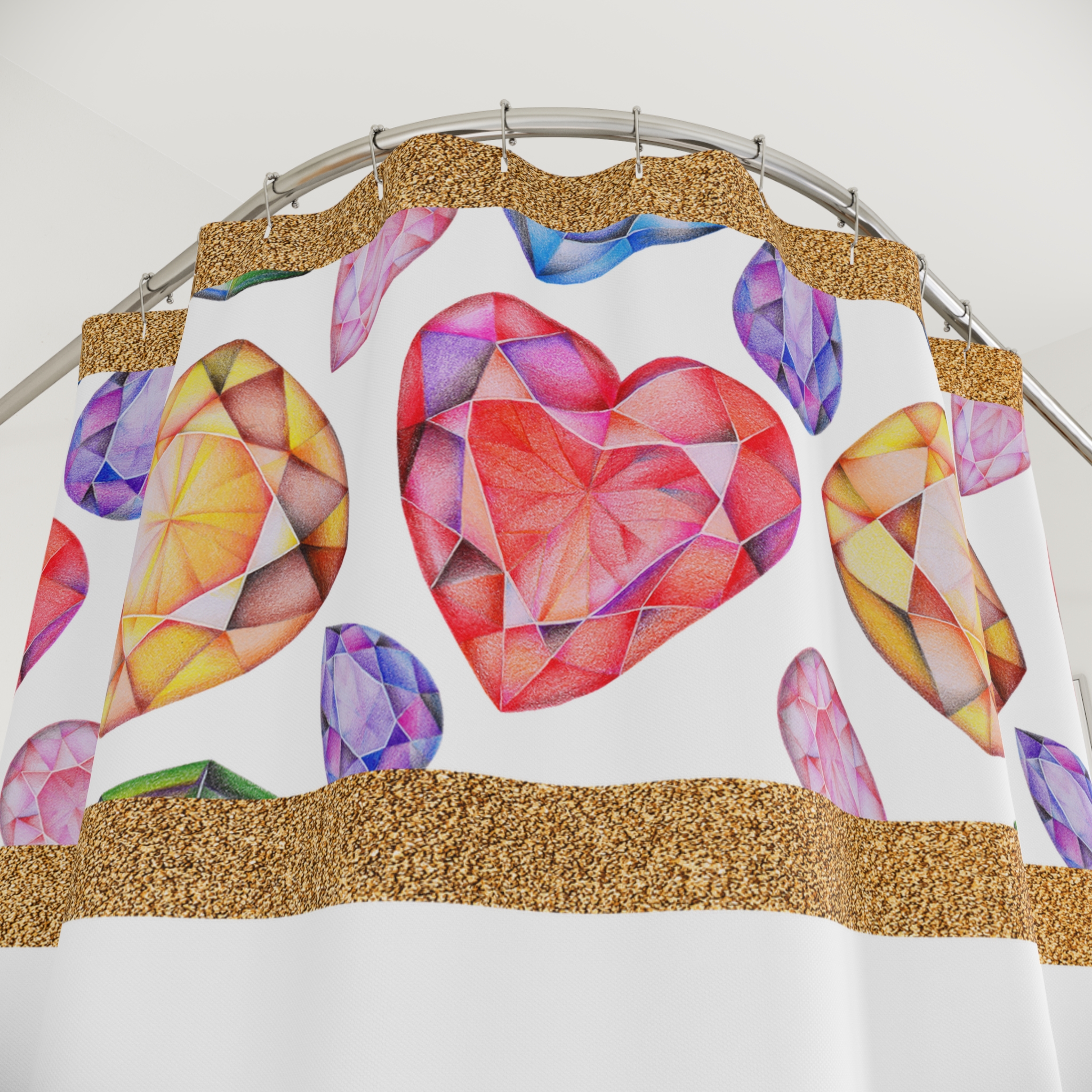 Multi Color Gemstone Faceted Crystals (watercolor style) Shower Curtain Option 1 - (S.e.P.T.) - Image 2