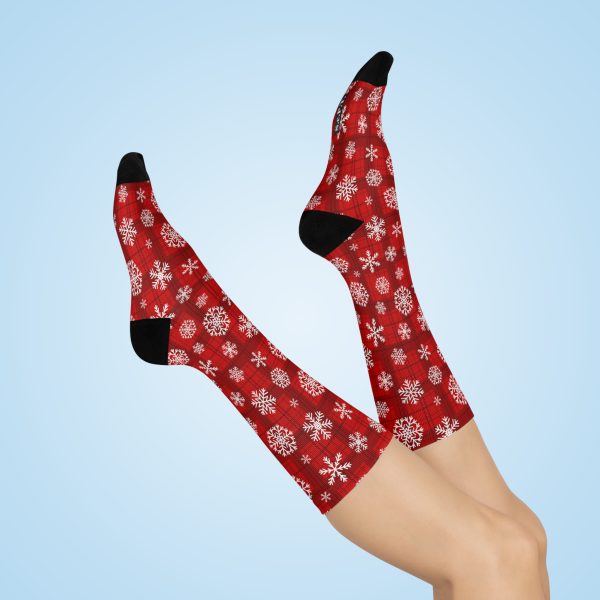 Holiday Cheer Red Tartan Snowflake Cushioned Crew Socks (S.e.P.T.) - Image 2